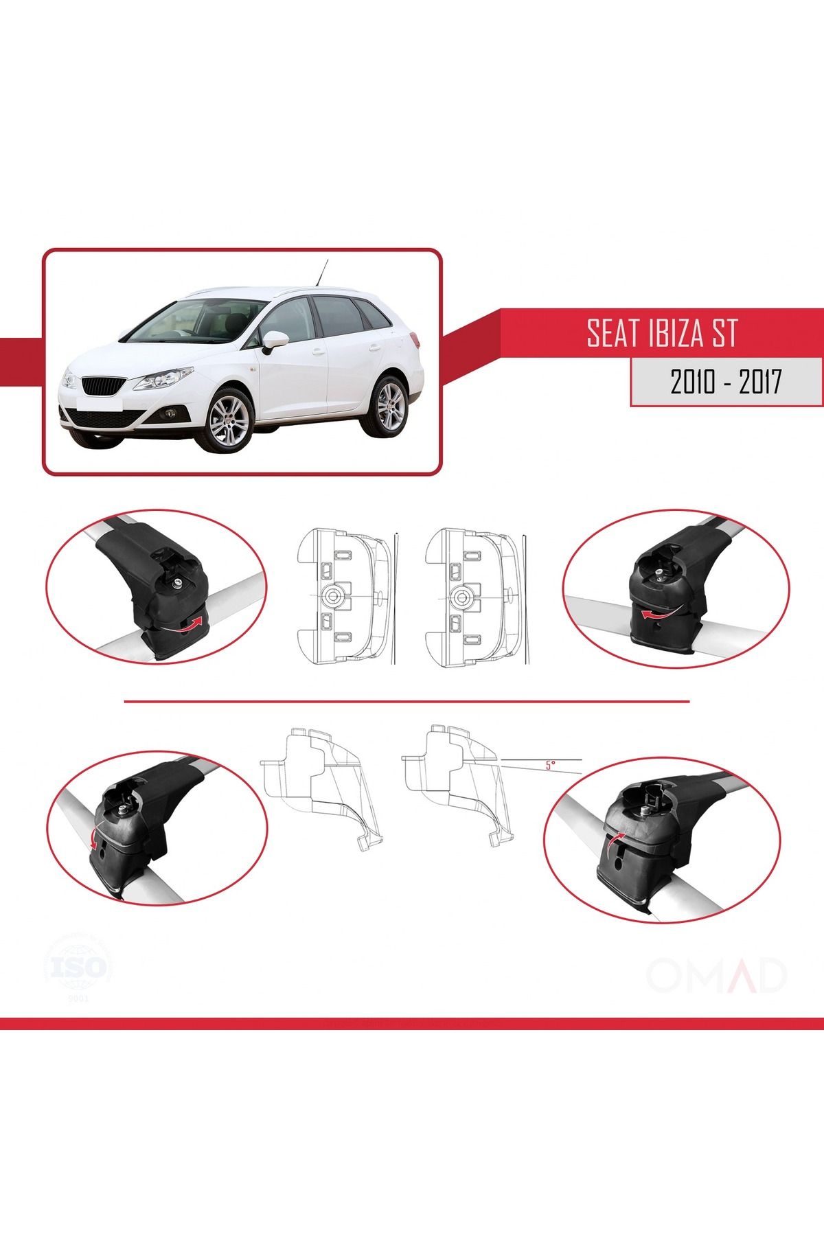 Seat Ibiza 4 (6J) ST 2010-2017 Arası ile Uyumlu ACE-2 Ara Atkı Tavan Barı Gri 2 Adet