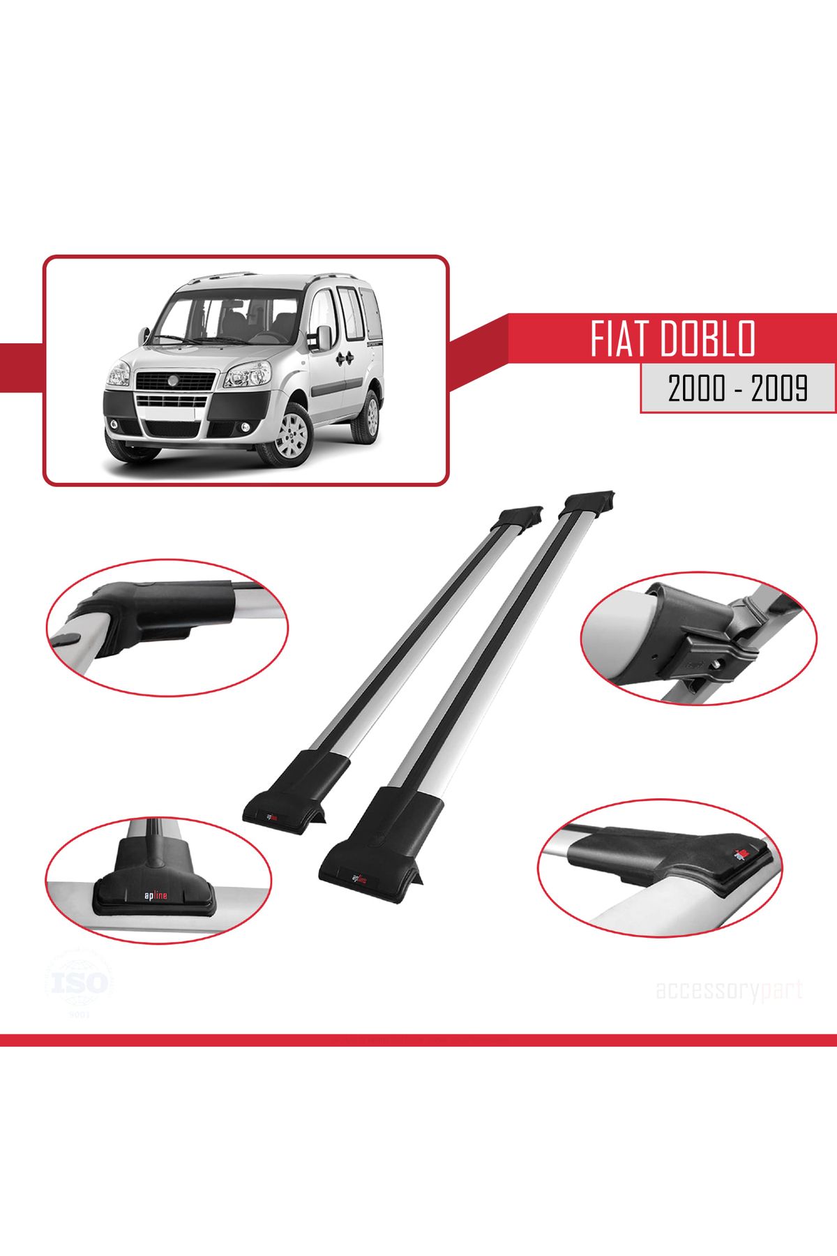 Fiat Doblo 2000-2009 Arası Ile Uyumlu Fly Model Ara Atkı Tavan Barı Gri 2 Adet