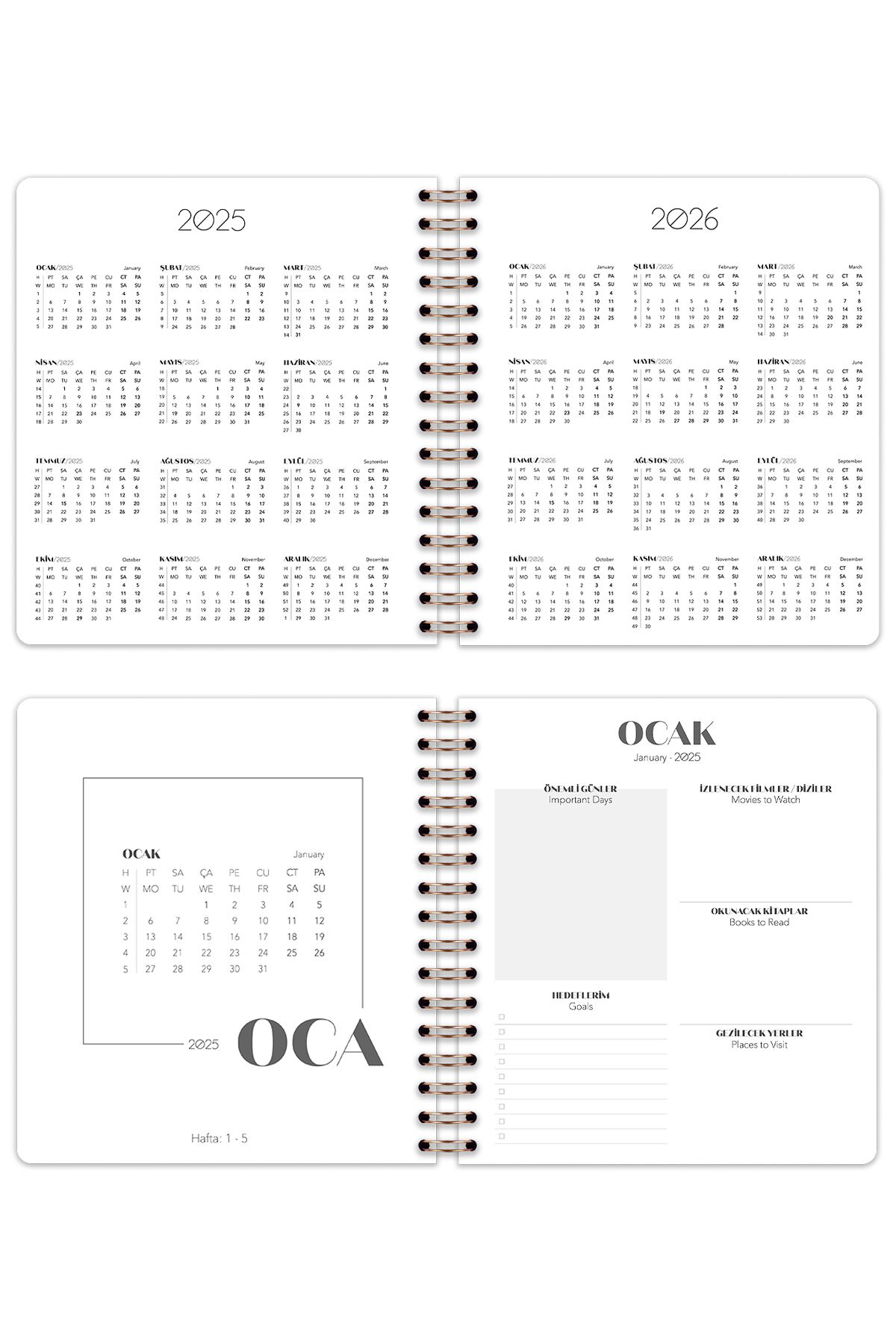 2025 Yılı Haftalık Kare Ajanda - 12 Aylık