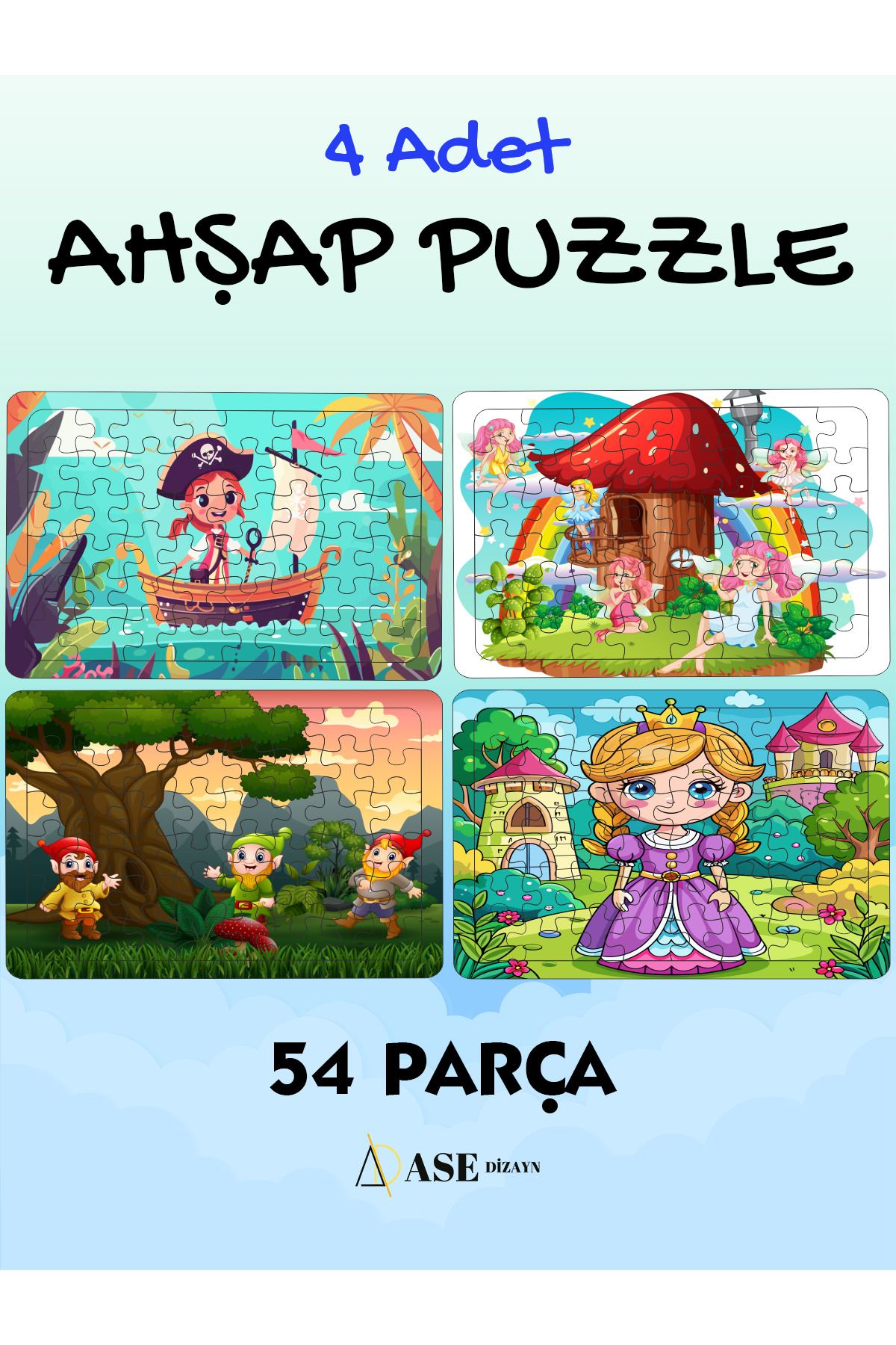 ASE DİZAYN Ahşap ÇocukPuzzle(YAPBOZ) 54 Parça...