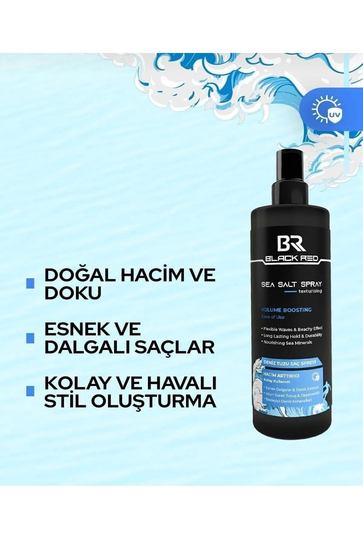 Saç Deniz Tuzu Spreyi Sea Salt Spray Orta Tutuşlu Hacim Verici AntiUv Saç Şekillendirici+MasajTarağı