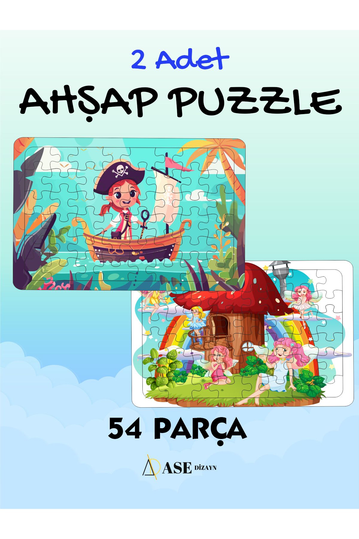 ASE DİZAYN Ahşap ÇocukPuzzle(YAPBOZ) 54 Parça...