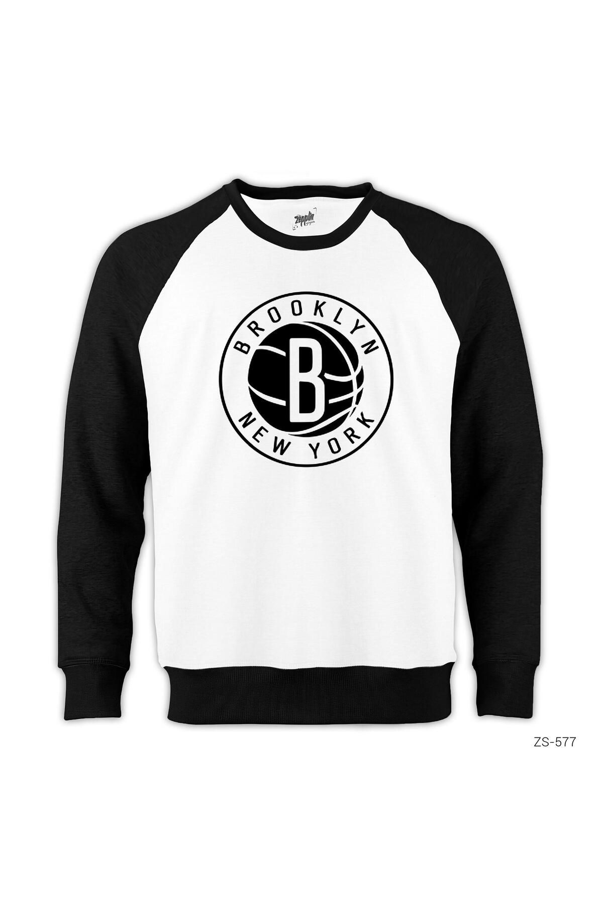 wuqhu Brooklyn Nets 2 ReglanKol Beyaz Sweatsh...