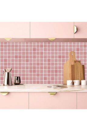 Mutfak Tezgah Arası Kendinden Yapışkanlı Folyo Kaplama Mozaik Taş Desen Pembe 60cm X 100 Cm Image 0