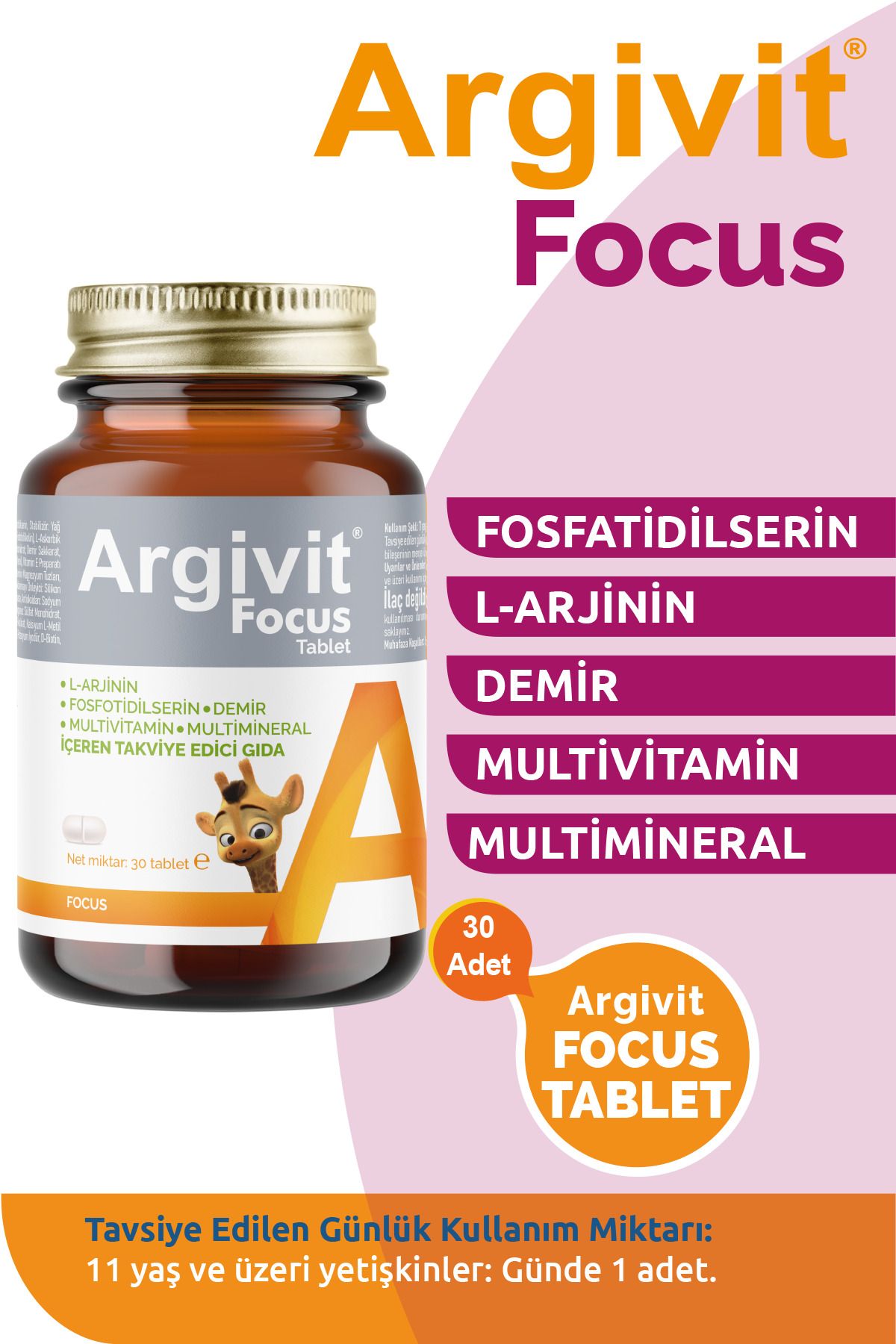 Focus Fosfatidilserin, L-arjinin, Multivitamin Ve Multimineral Tablet 30 Adet