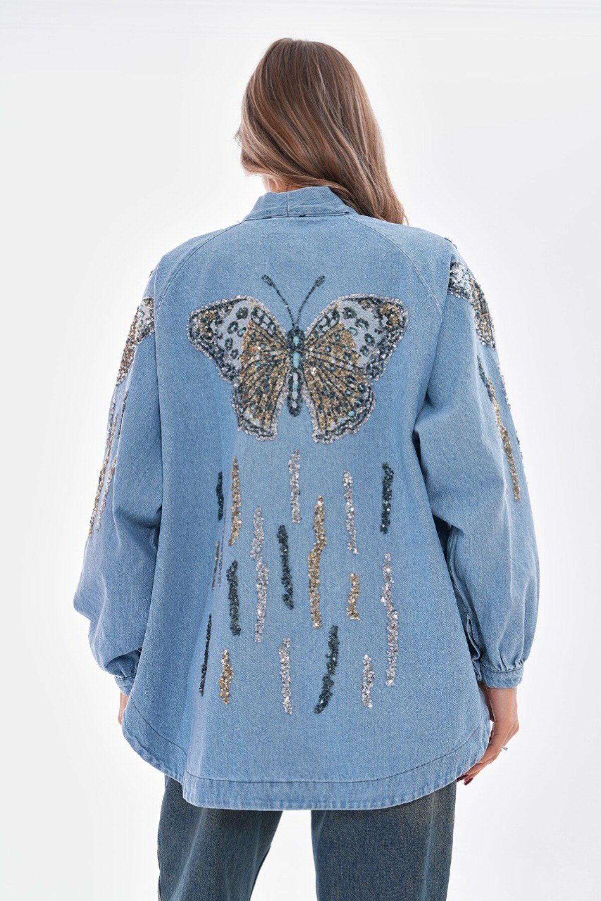 Nakışlı denim kimono