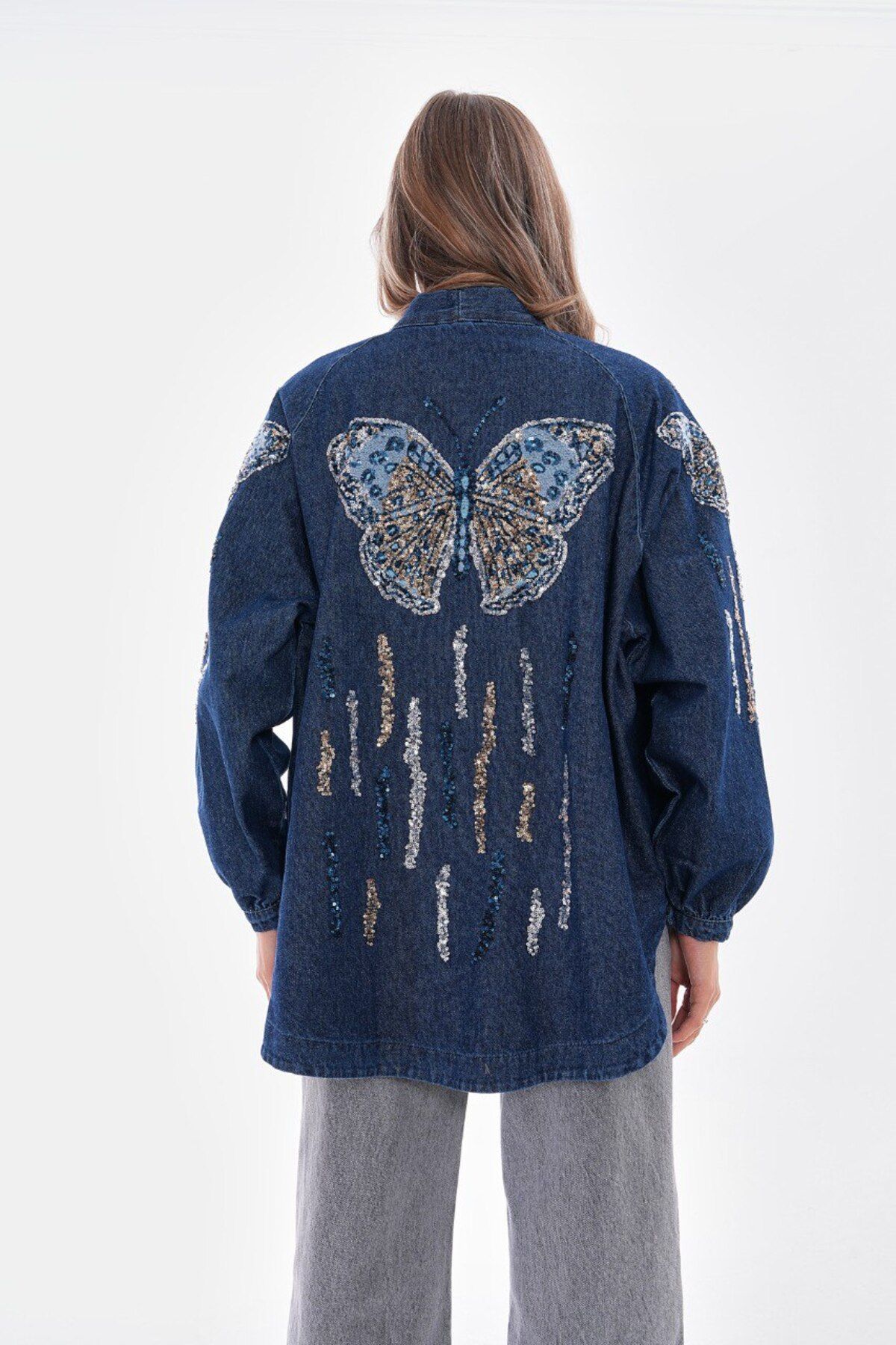 Nakışlı denim kimono