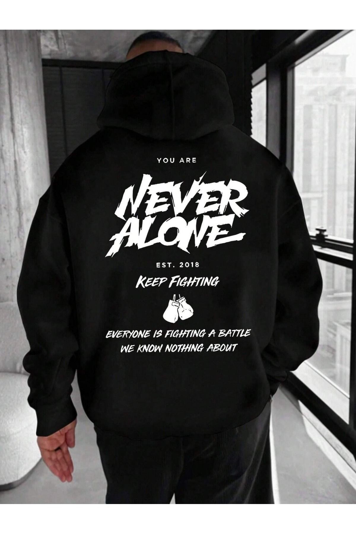 NEVERMIND Unisex Never AloneBaskılı Oversize...