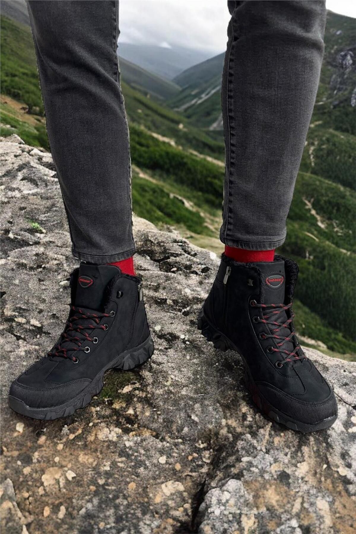 Soğuk Geçirmez Unisex Uzun Outdoor Trekking Bot Ayakkabı Siyah