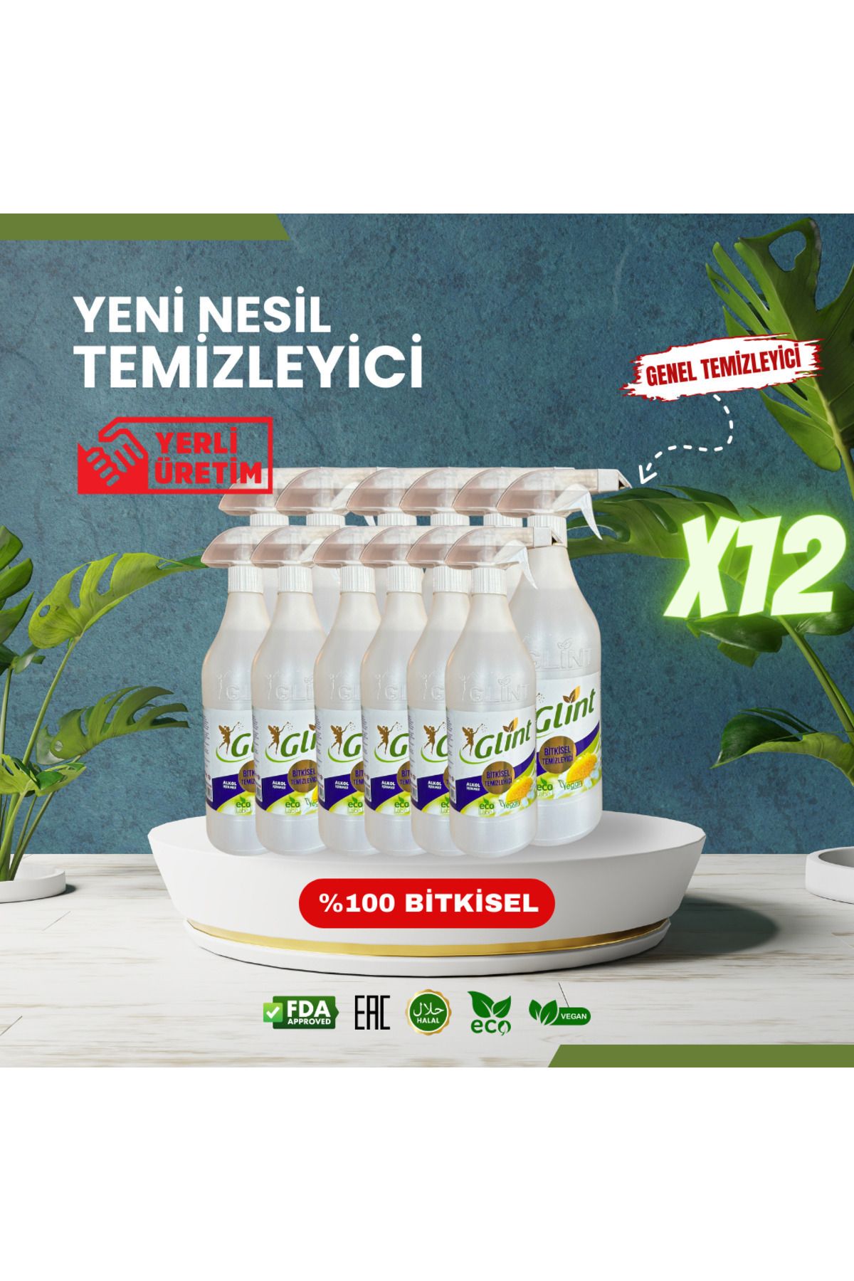 Glint12 X 1 Lt. %100Bitkisel Fırın Ocak Tezga...