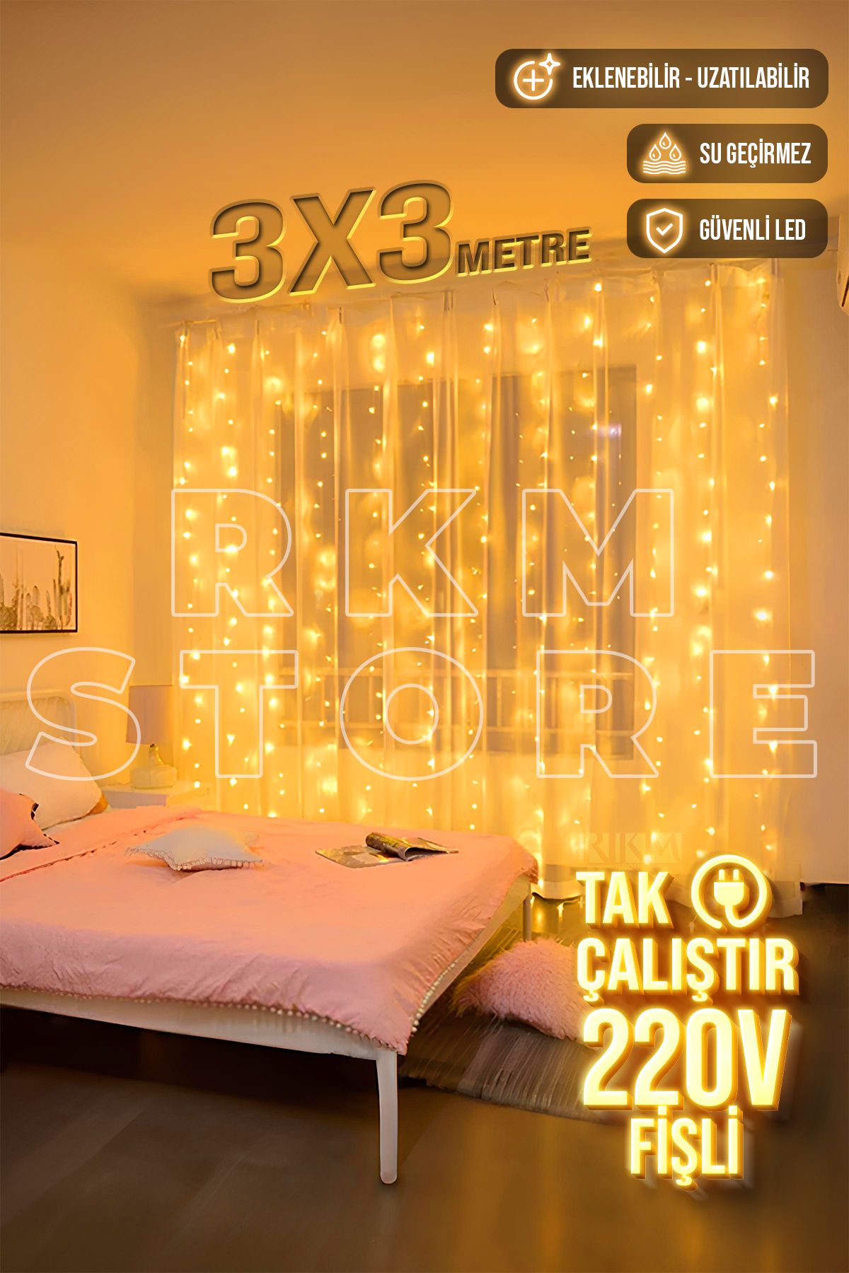 rkmstore 3x3 Metre Perde LedAnimasyonlu 300 L...