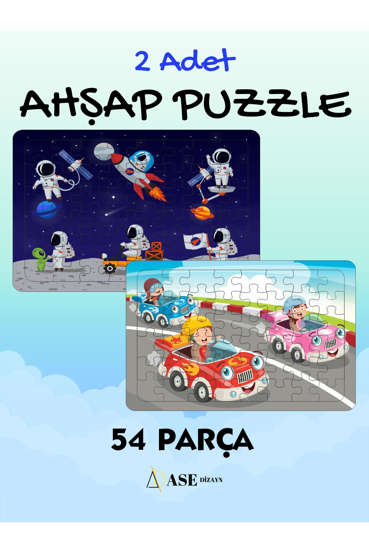 ASE DİZAYN Ahşap ÇocukPuzzle(YAPBOZ) 54 Parça...