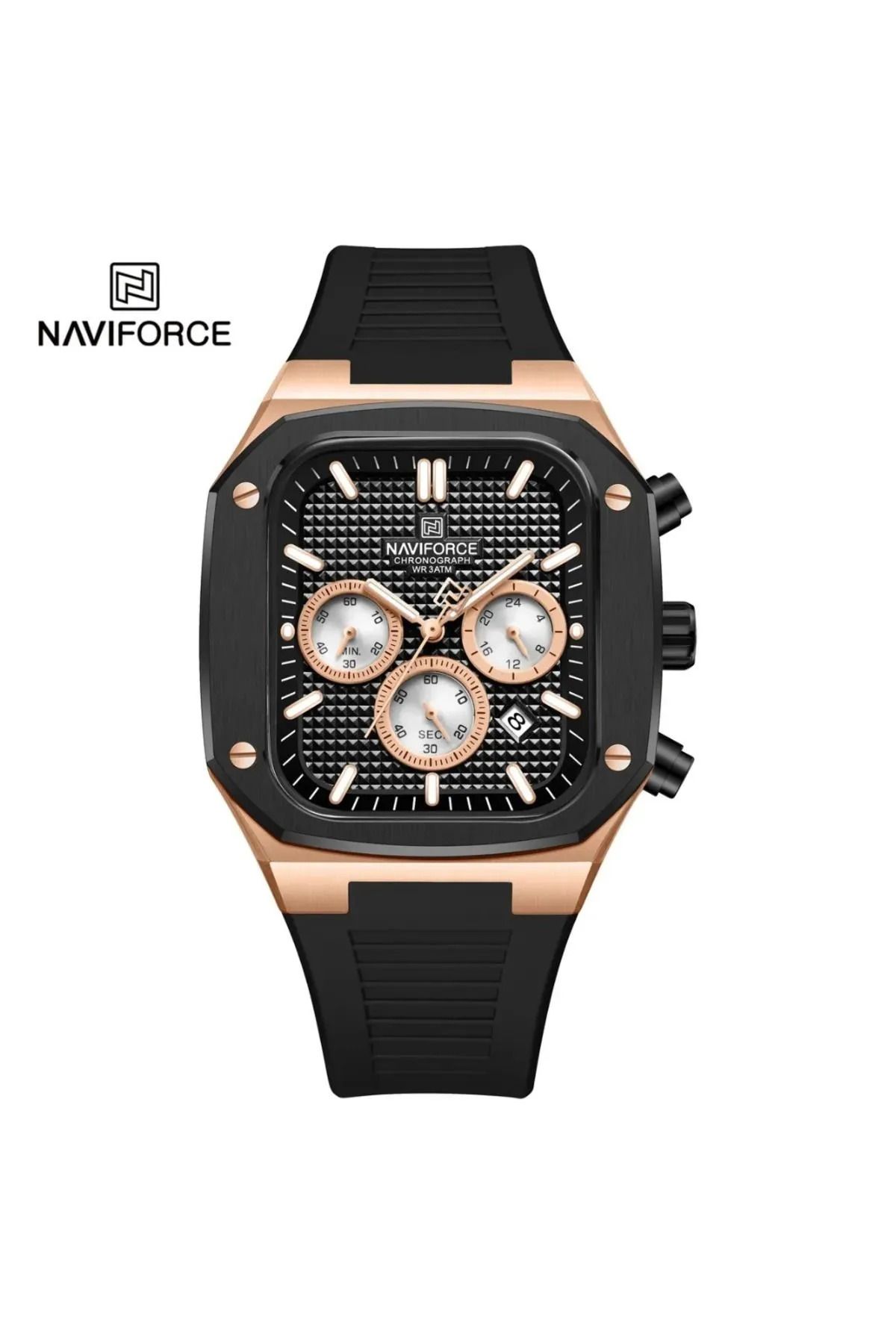 Naviforce Rose Gold KareKadran Siyah Silikon...