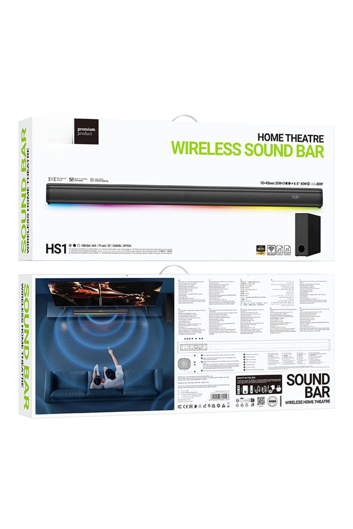 Sounbar 5.1 Kanal Çıkışlı Prestige Rgb Modlu Wirelles Sound Bar Dts Virtual Kablosuz