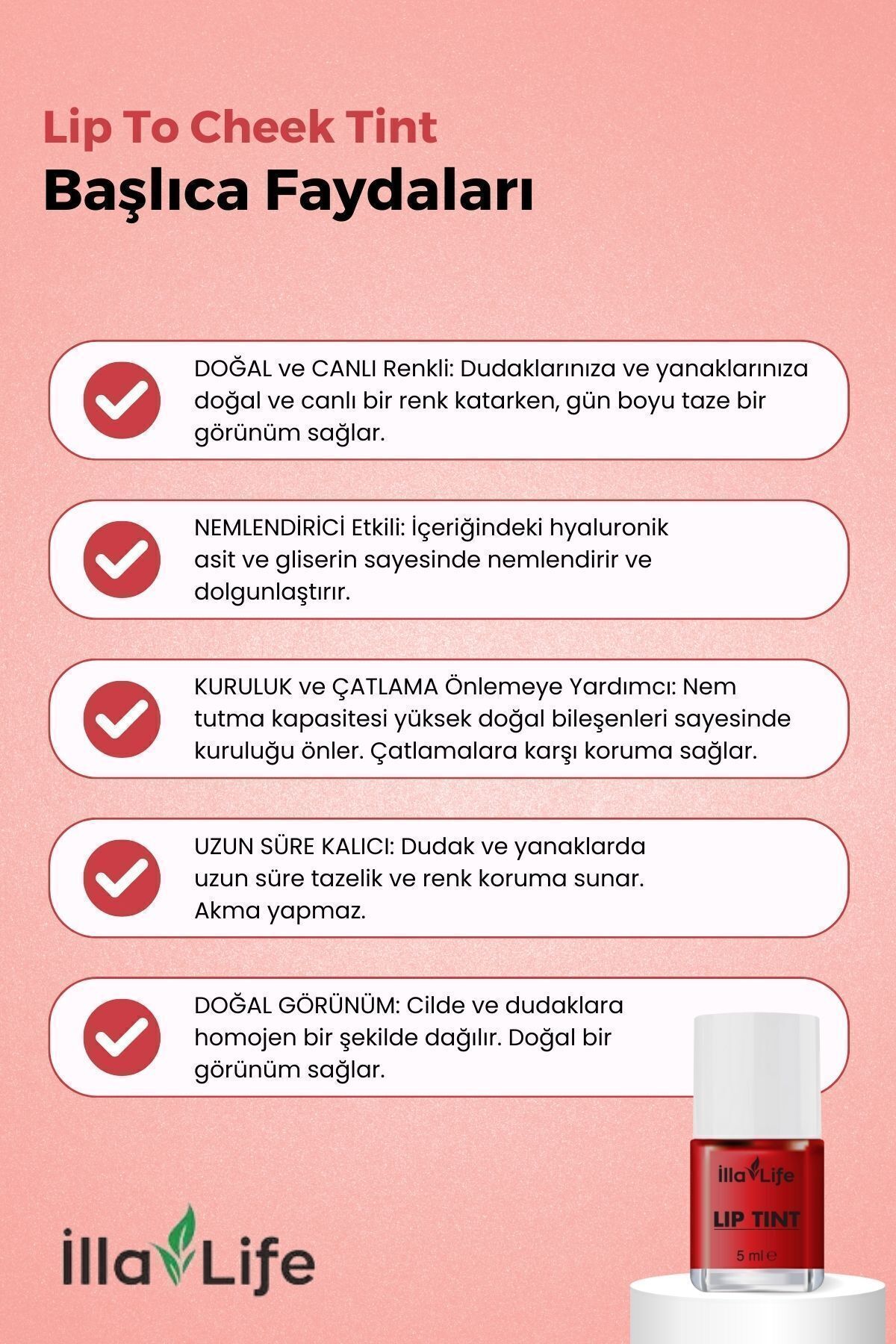 Doğal Görünüm Dudak ve Yanak Renkli Nemlendirici Blush Su Bazlı Renklendirici Lip To Cheek Tint