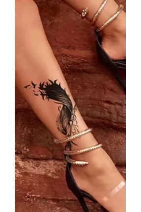 Gerçek Dövme Görünümlü Siyah Tüy Modelli 3 Boyutlu Tattoo Image 0