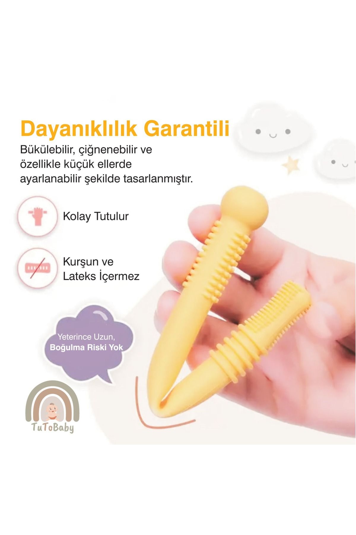 Bebek Diş Kaşıyıcısı Silikon  (Dişlik-Çiğneme Tüpü- Pipet) 2 Adet Dişlik 1 Adet Fırça