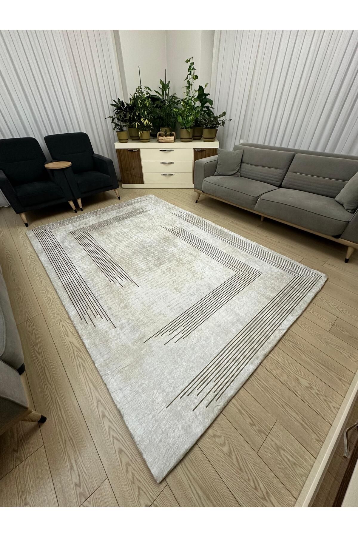 Süngersiz Halı Örtüsü - Lastikli - Yıkanabilir - Dijital Baskı - Ölçü 6m² 200x300 Cm Çubuk Kahve