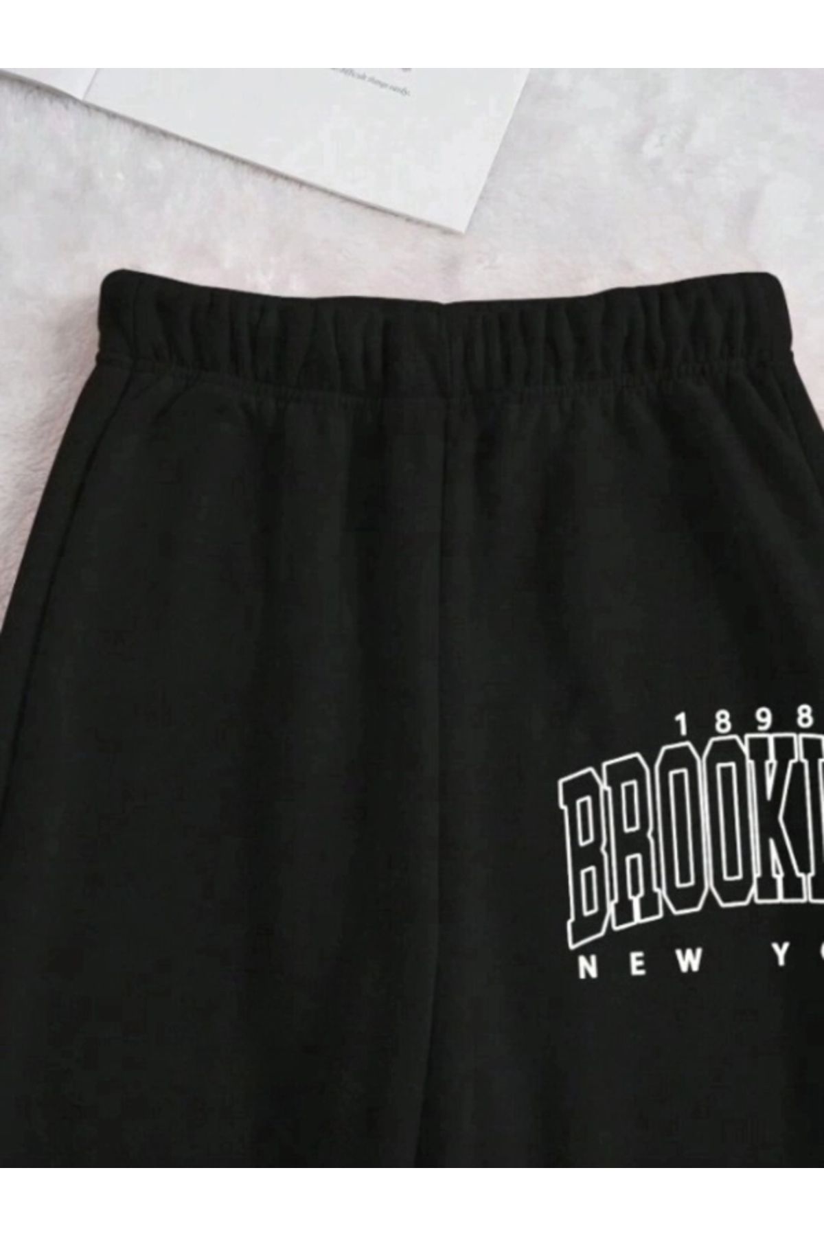 Kadın Brooklyn New York Baskılı Oversize Bisiklet Yaka Eşofman Takımı