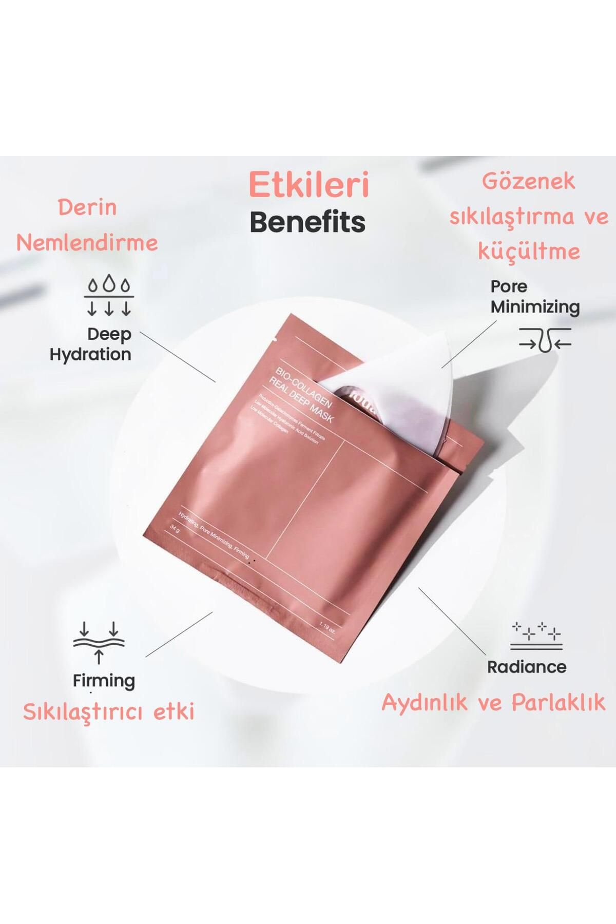 Bio-collagen Real Deep, Şeffaflaşan, Nemlendiren, Gözenek Küçülten, Kore Yüz Maskesi (1AD)