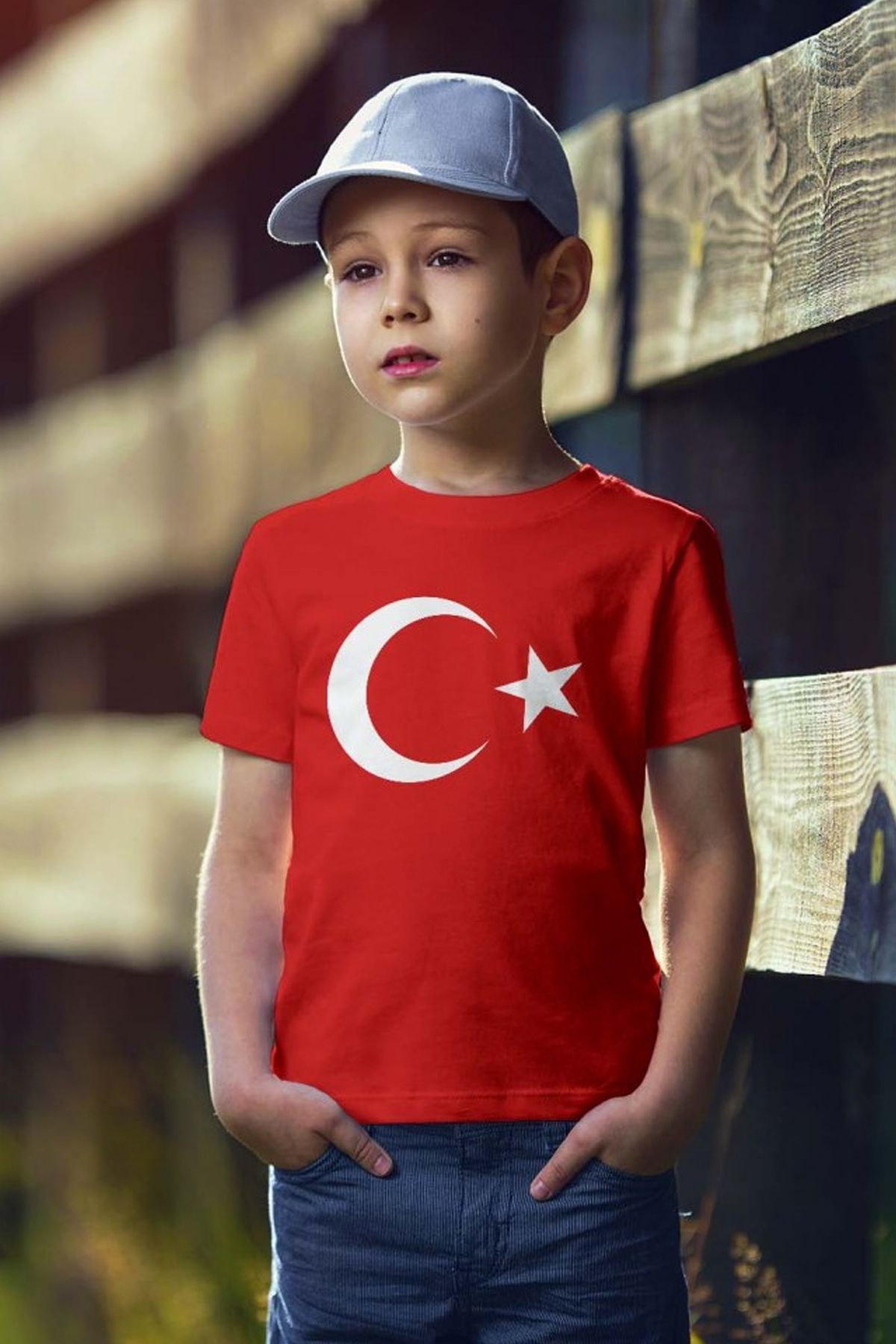 Unisex Çocuk Türk Bayraklı Kısa Kollu T-shirt Bisiklet Yaka