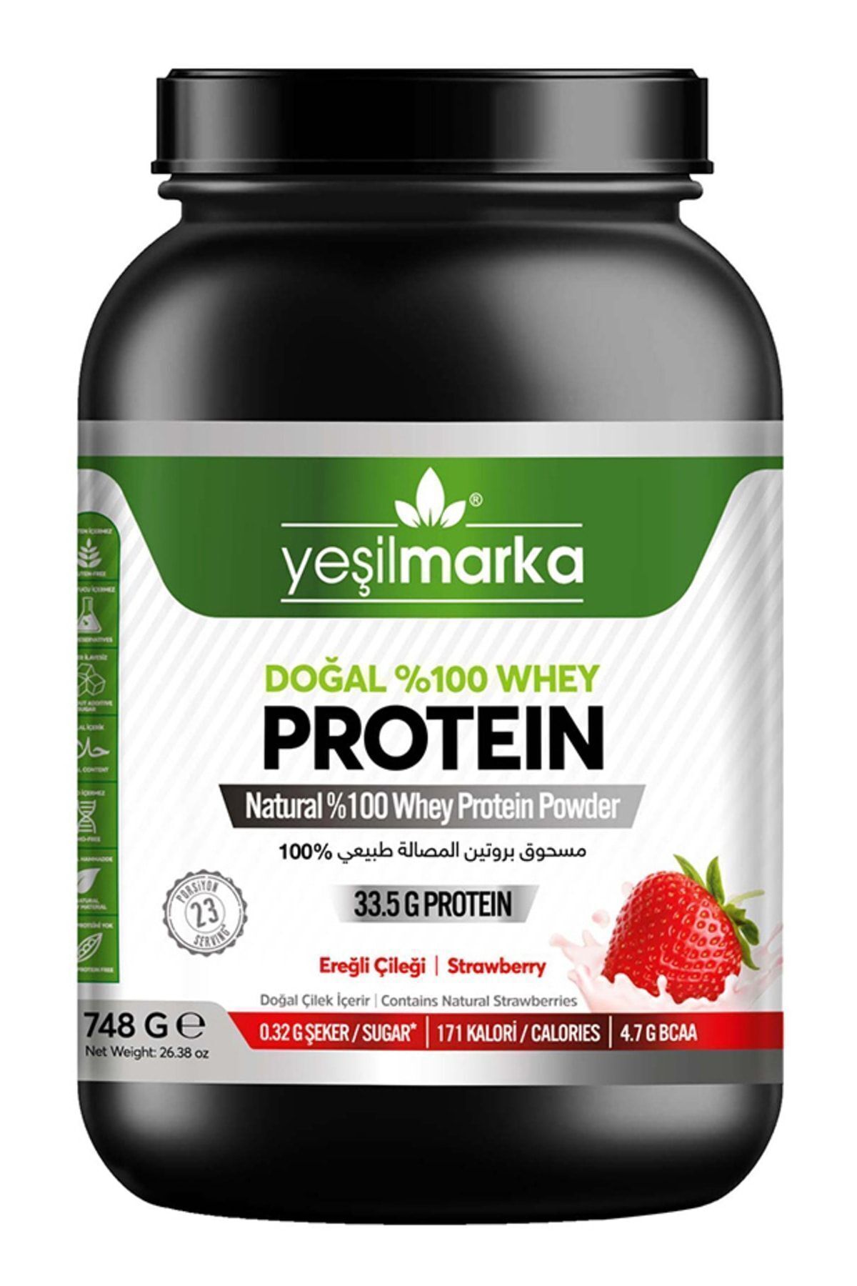 Doğal Whey Protein Tozu– Ereğli Çileği 748g- Liyofilize Çilek Tozu Içerir- Aspartam Yok