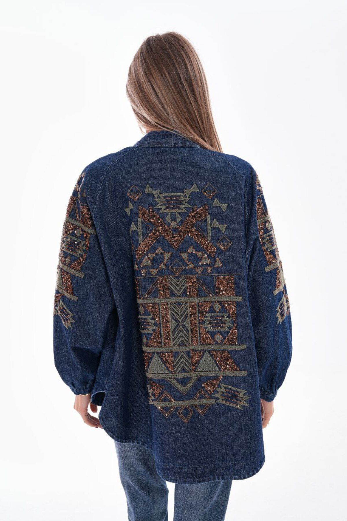 Nakışlı denim kimono