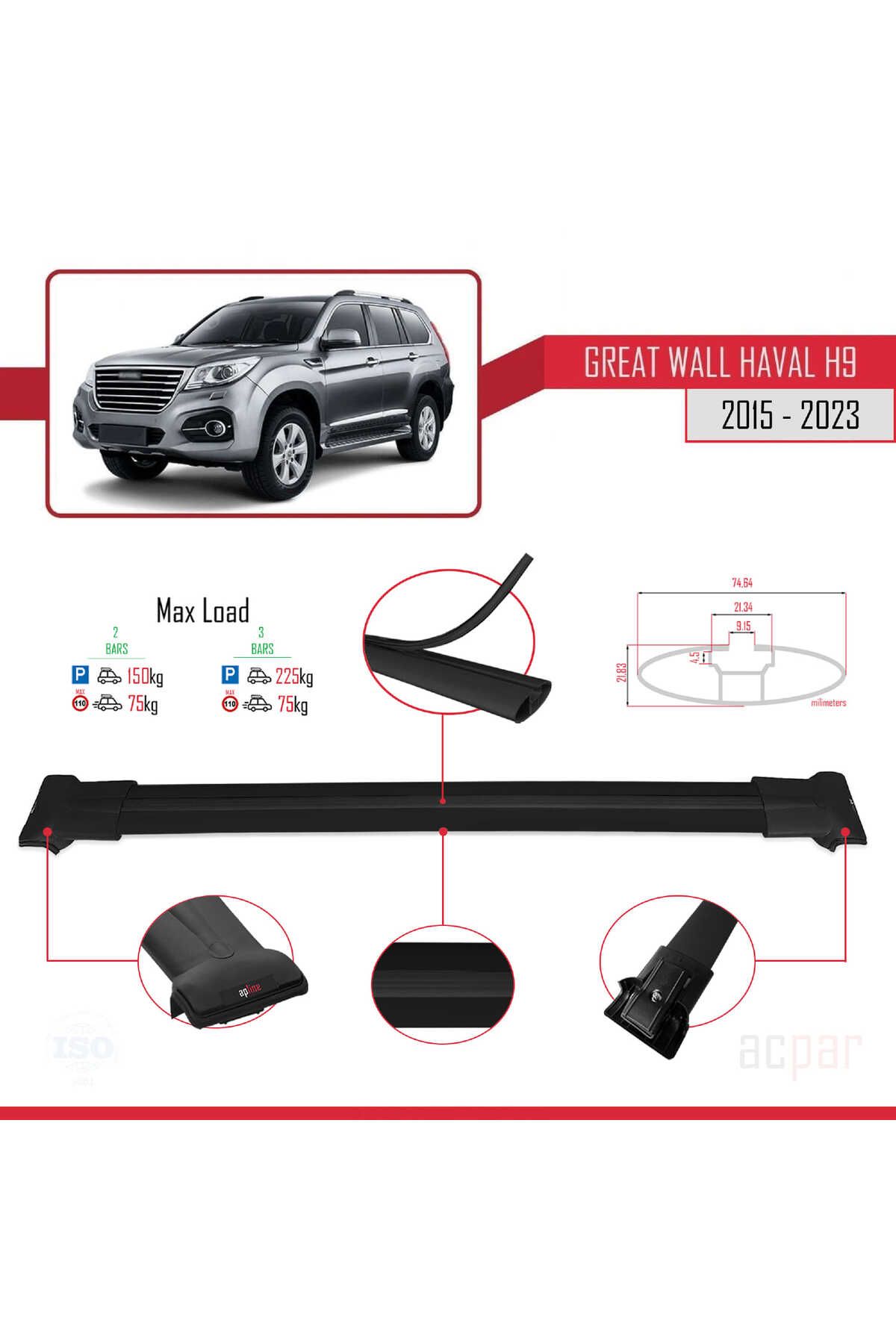 Great Wall Haval H9 2015-2023 Arası Ile Uyumlu Fly Model Ara Atkı Tavan Barı Siyah 2 Adet