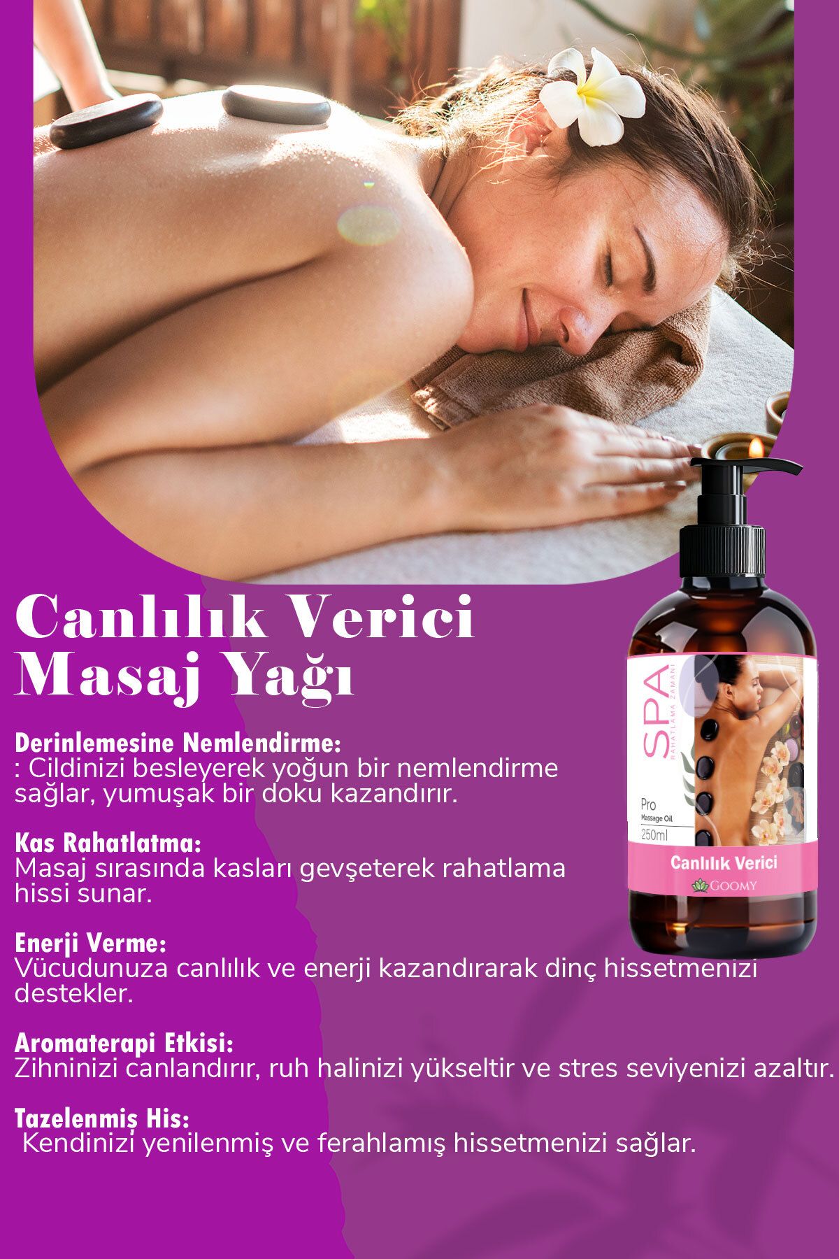 Doğal Canlılık verici Masaj Yağı Spa Serisi Aromaterapi ve Rahatlatıcı,Nemlendirici 250 ml