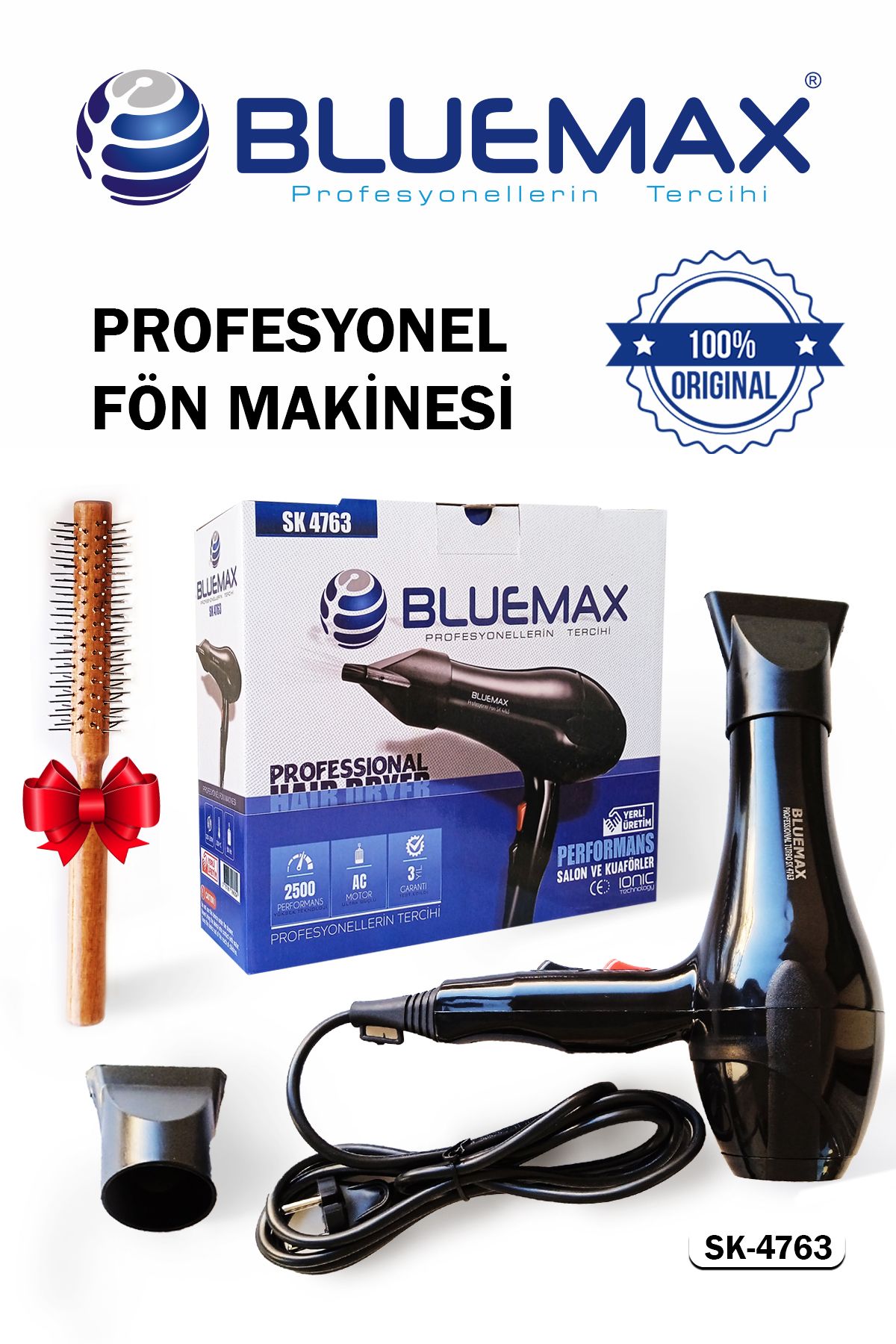 Çok Fonksiyonlu Pro Ergonomik 2500-WT Saç Kurutma Makinası + Fön Tarağı + Başlık Hediyeli Hairdyer