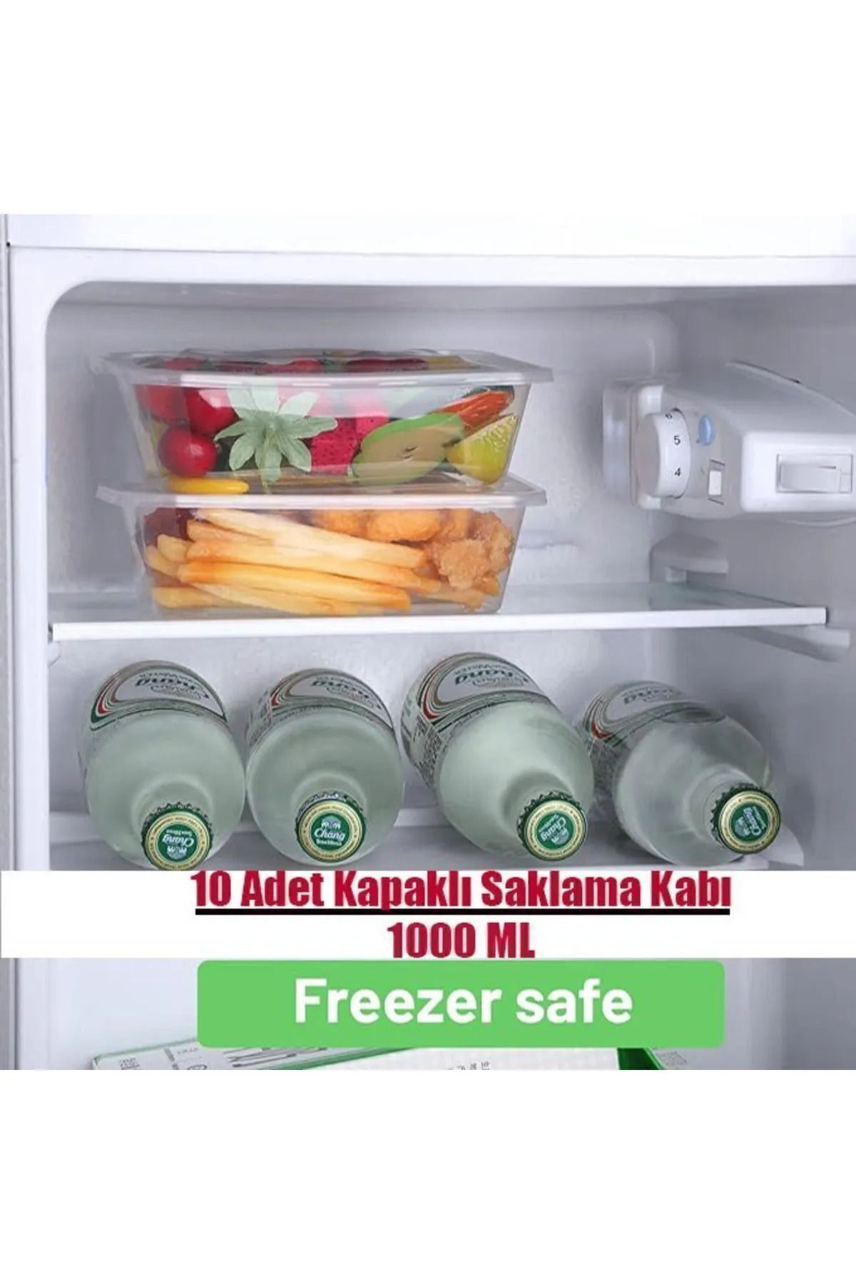 10 'lu Set 1000ml-500 ml Kapaklı Derin Dondurucuya Mikrodalgaya Uygun Sızdırmaz  Saklama Kabı