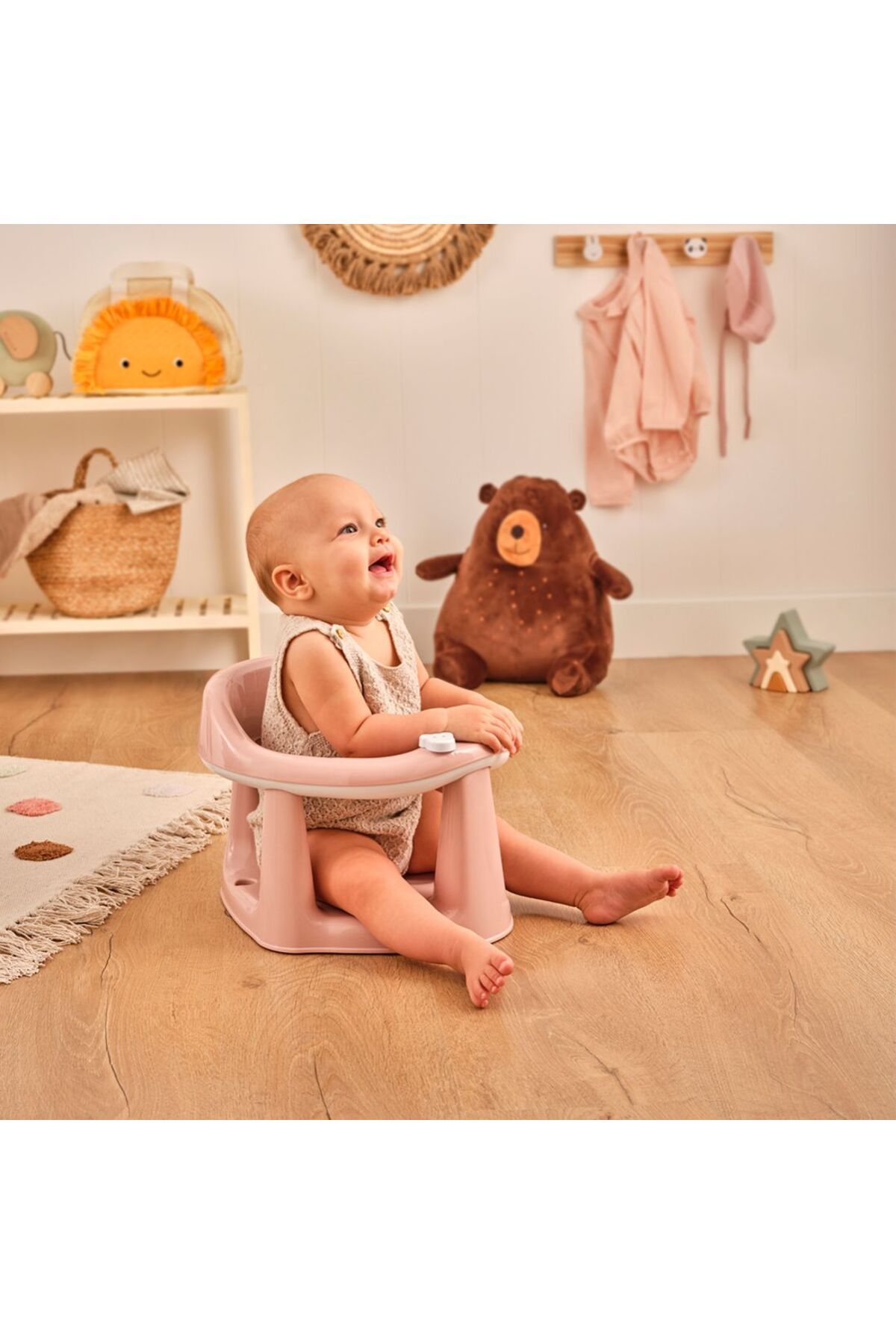 Vakum Tabanlı Bebek Mama Sandalye Oturağı Oyuncaklı Banyo Oturağı PEMBE