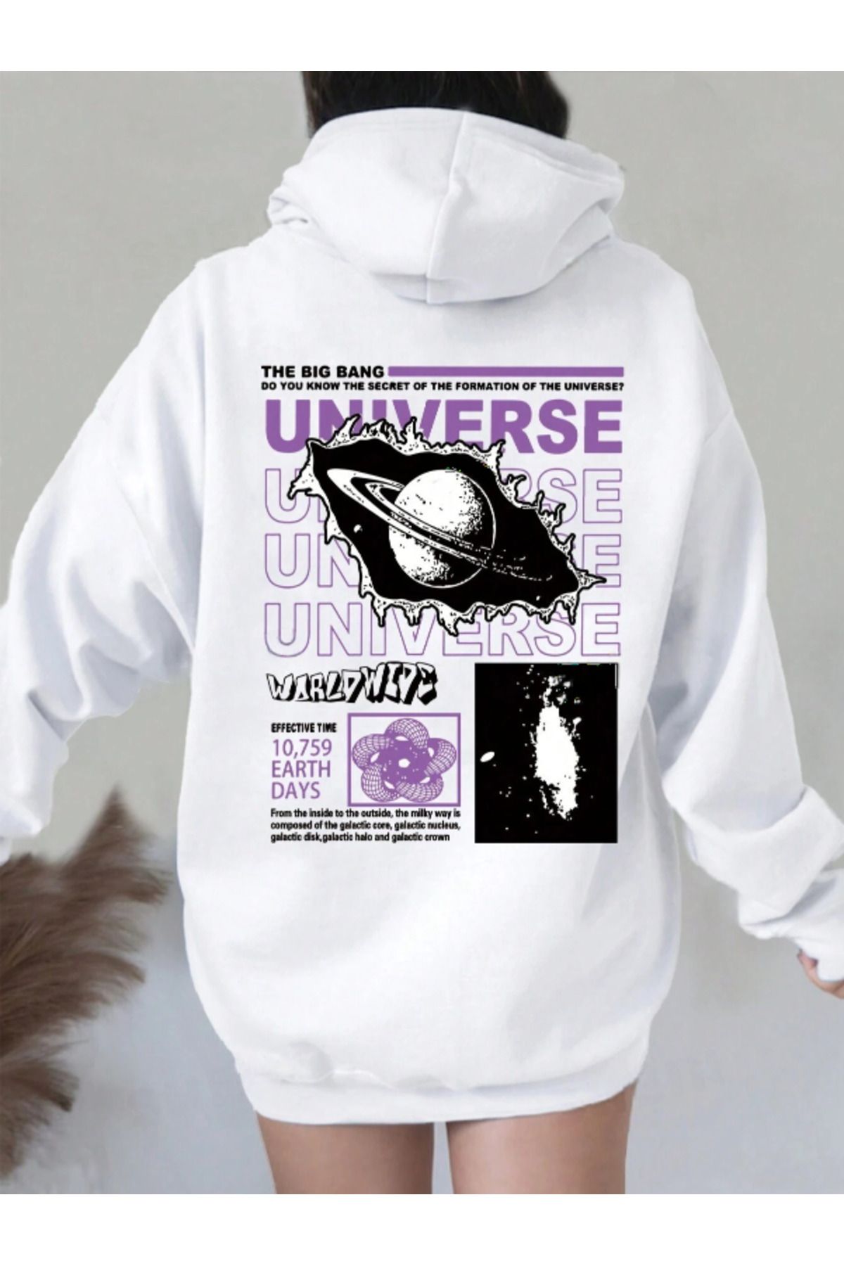 NEVERMIND Unisex UniverseBaskılı Oversize Bas...