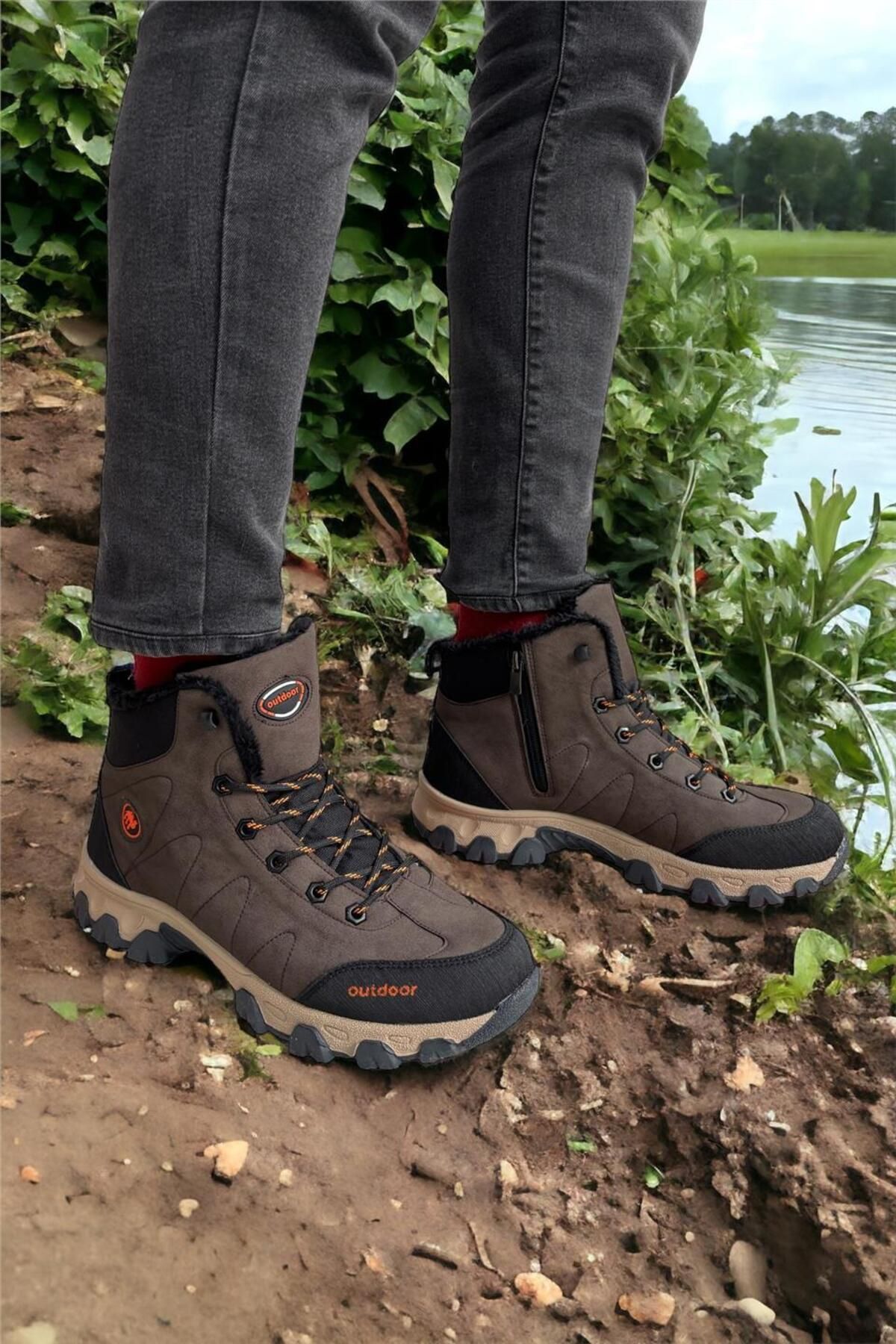 Soğuk Geçirmez Unisex Uzun Outdoor Trekking Bot Ayakkabı Kahverengi