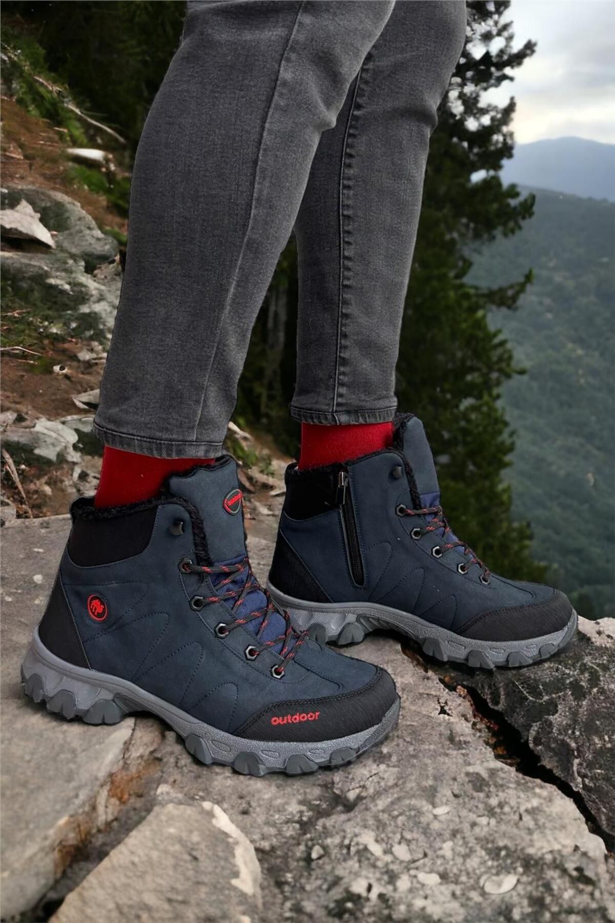 Soğuk Geçirmez Unisex Uzun Outdoor Trekking Bot Ayakkabı Lacivert