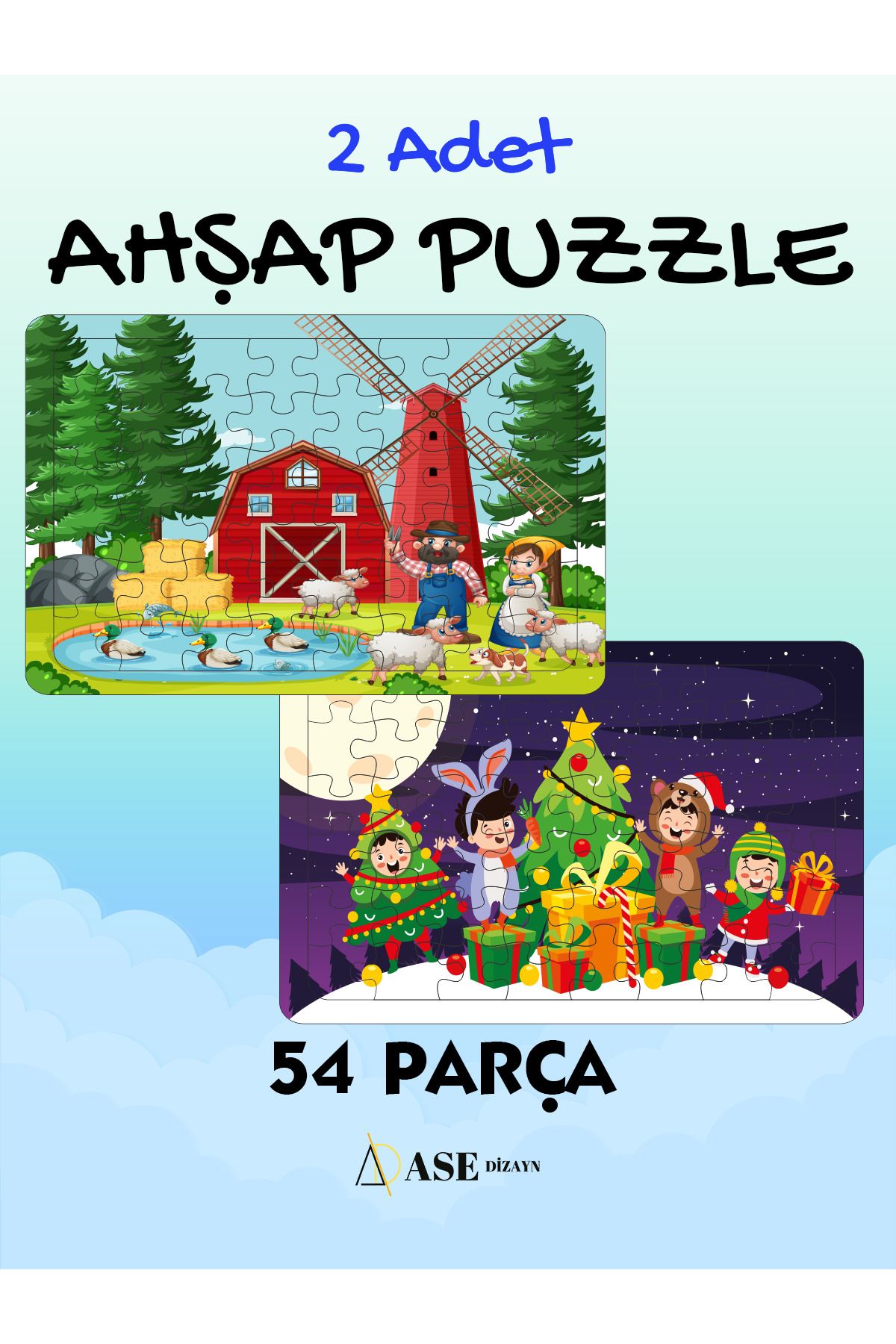 ASE DİZAYN Ahşap ÇocukPuzzle(YAPBOZ) 54 Parça...