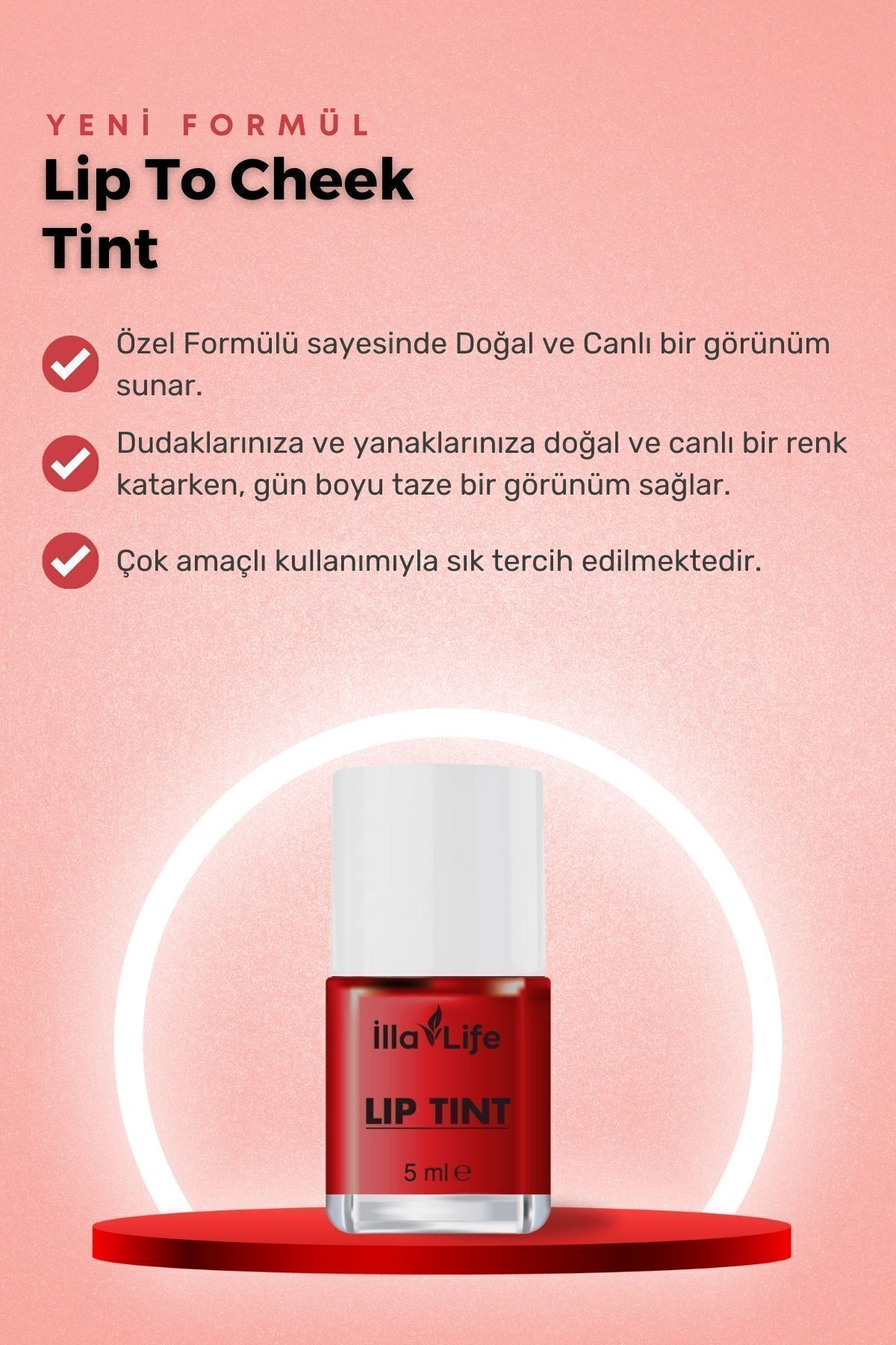 Doğal Görünüm Dudak ve Yanak Renkli Nemlendirici Blush Su Bazlı Renklendirici Lip To Cheek Tint