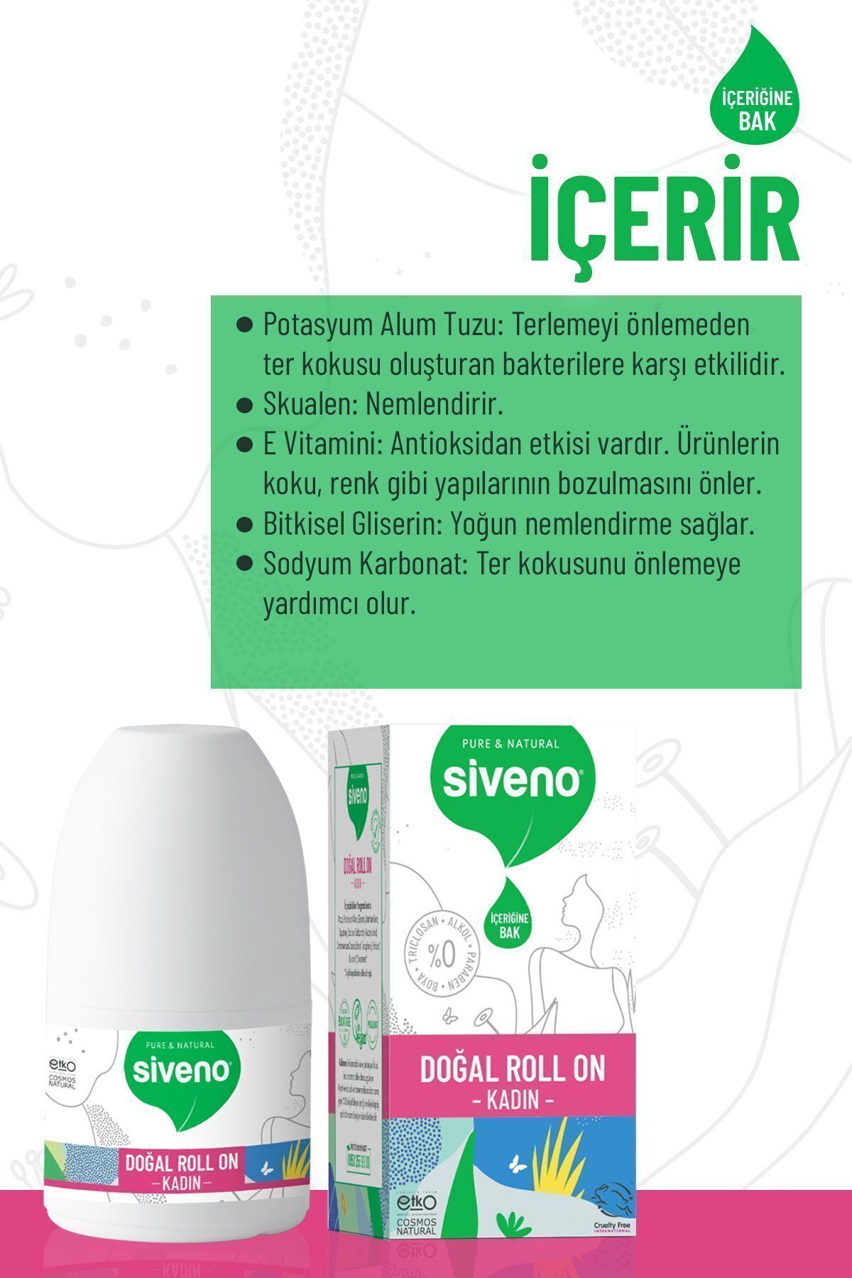 %100 Doğal Roll-On Kadın Deodorant Ter Kokusu Önleyici Bitkisel Leke Bırakmayan Vegan 50 ml X 2 Adet