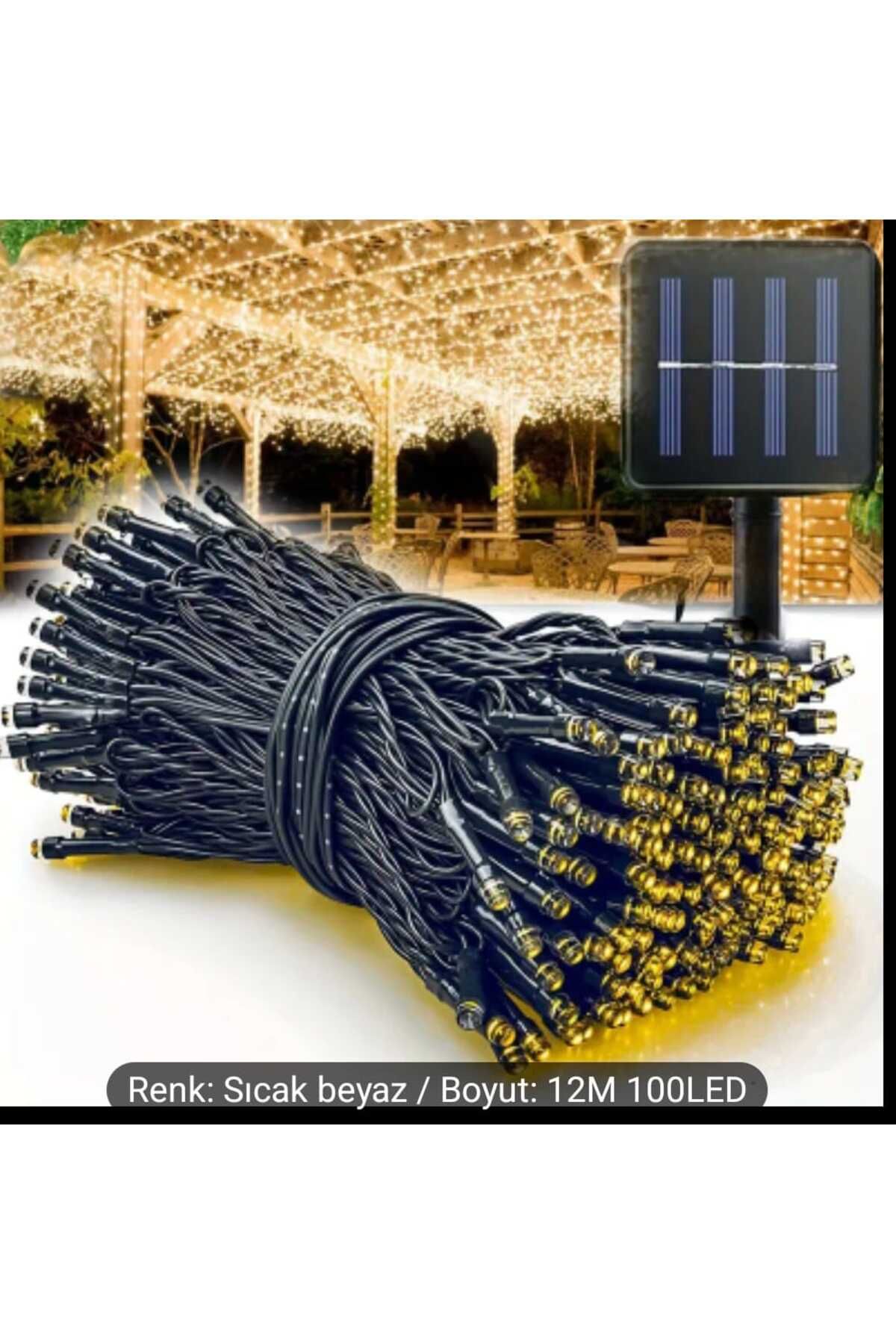 100LED 12M Solar Sıcak Beyaz Işık Dış-İç Mekan Dekorasyon Işıkları, Su geçirmez Bahçe, Balkon, Ağaç