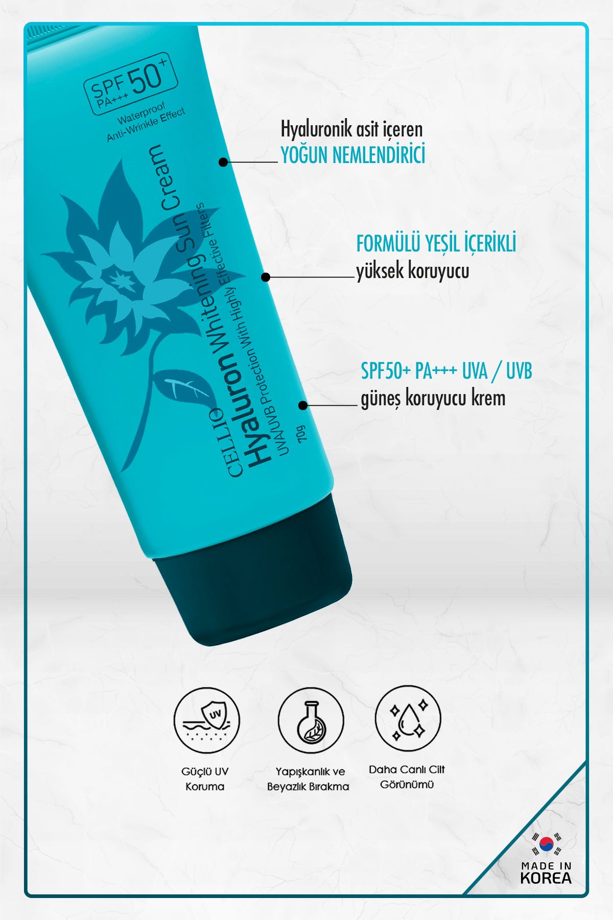 Hyaluronik Asit Içeren Yoğun Nemlendirici Yüksek Koruyucu Spf50+ Pa +++ Uva/uvb Güneş Koruyucu Krem