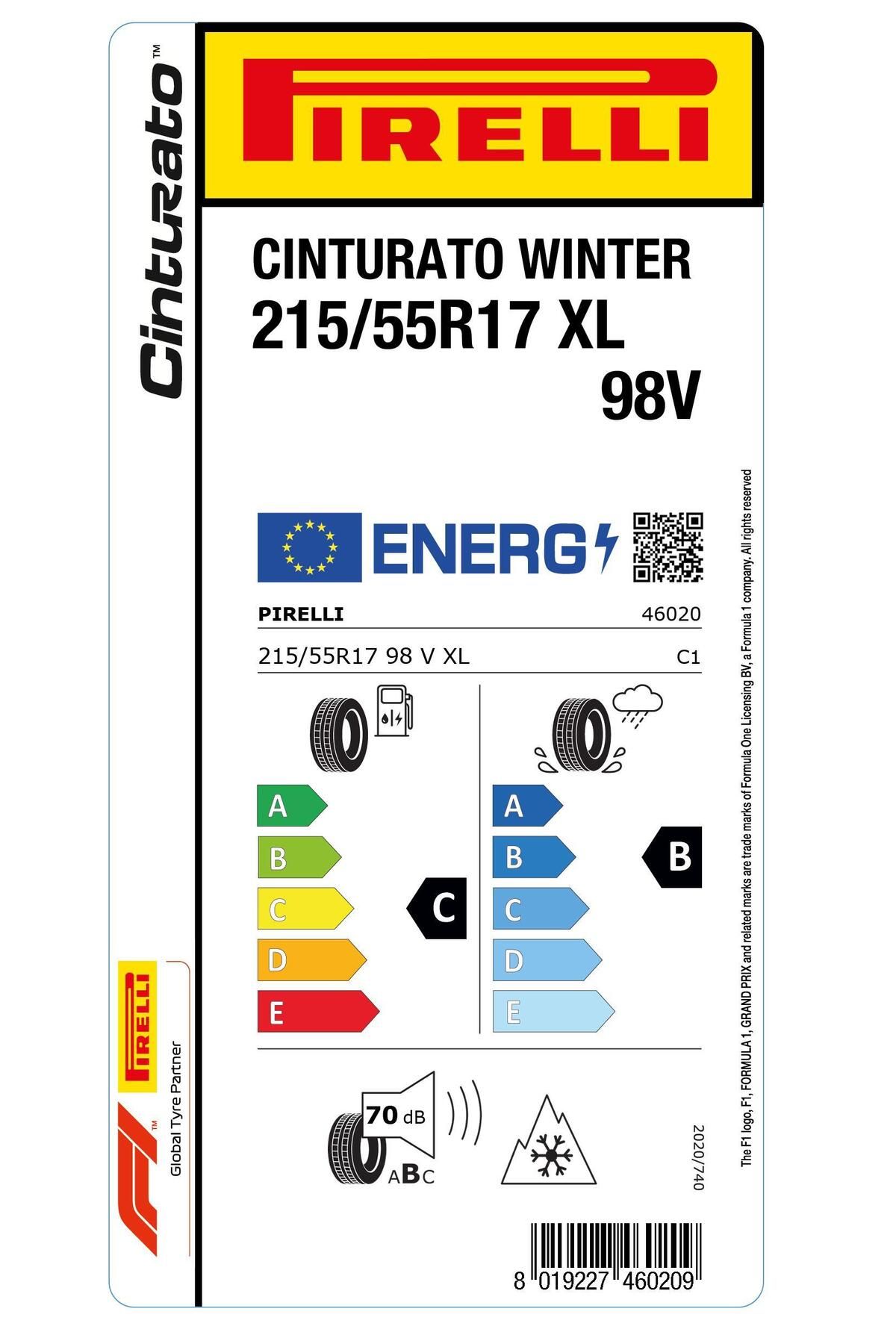 215/55 R17 98V XL Cinturato Winter Oto Kış Lastiği (Üretim: 2024)