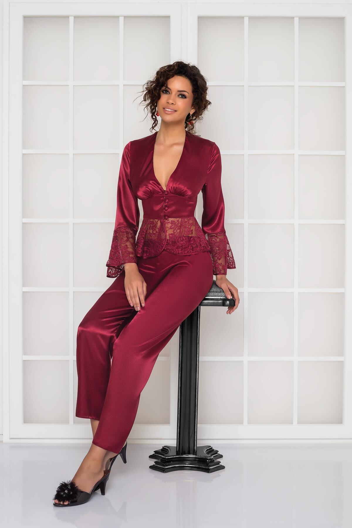 Pierre Cardin Saten Dantelli Pijama Takımı - 1100