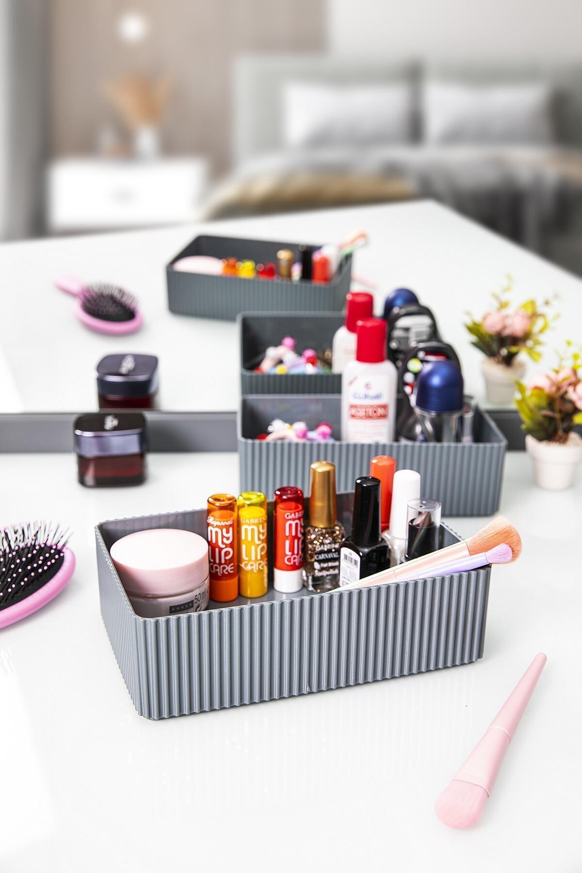 Doreline Ruby 2 Li Organizer Kutu, Kat Kat Kullanılabilir Çok Amaçlı Düzenleyici, Set Gri
