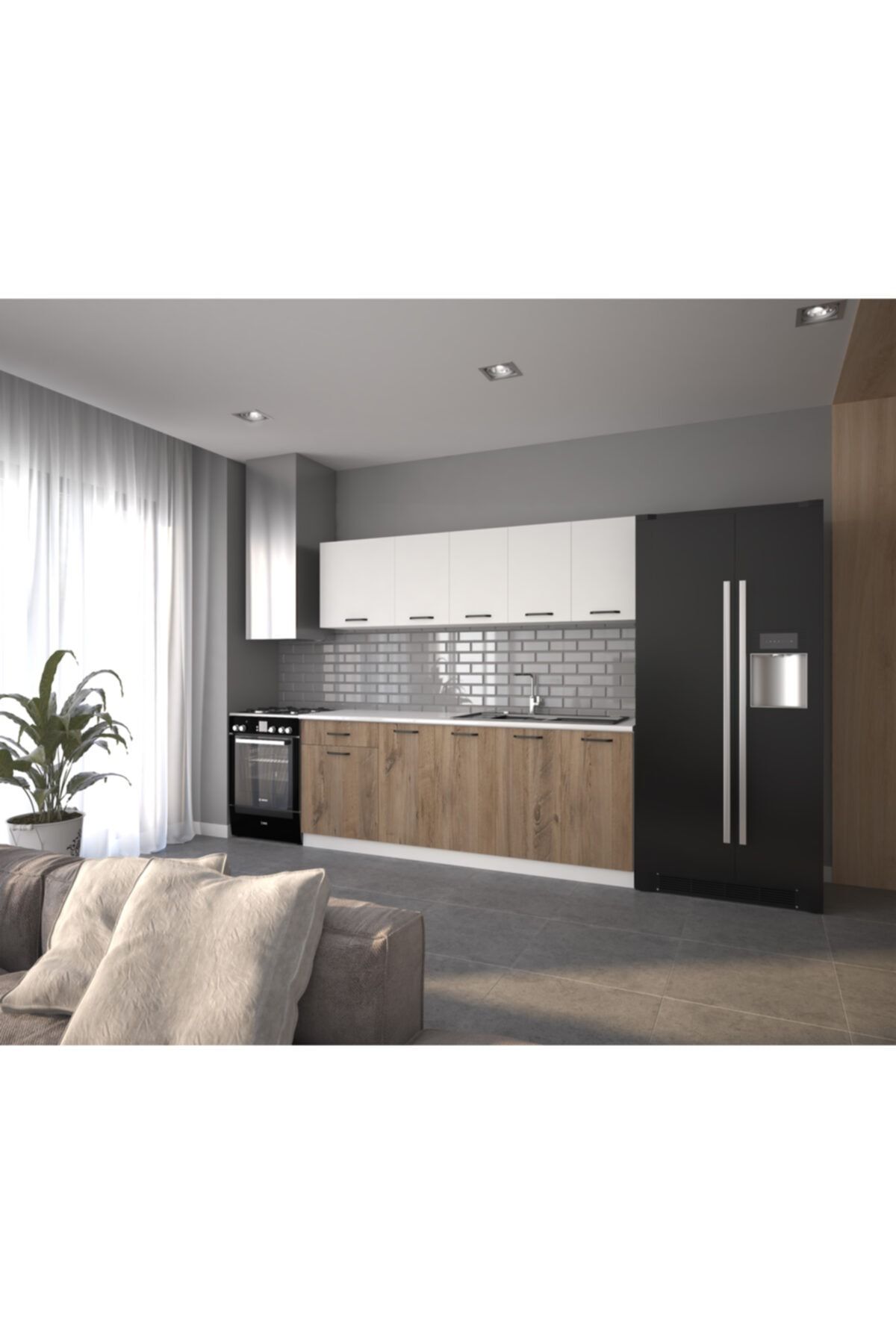 visasconcept 220 Cm Ege Hazır Mutfak Dolabı_beyaz Ve Atlantik Çam