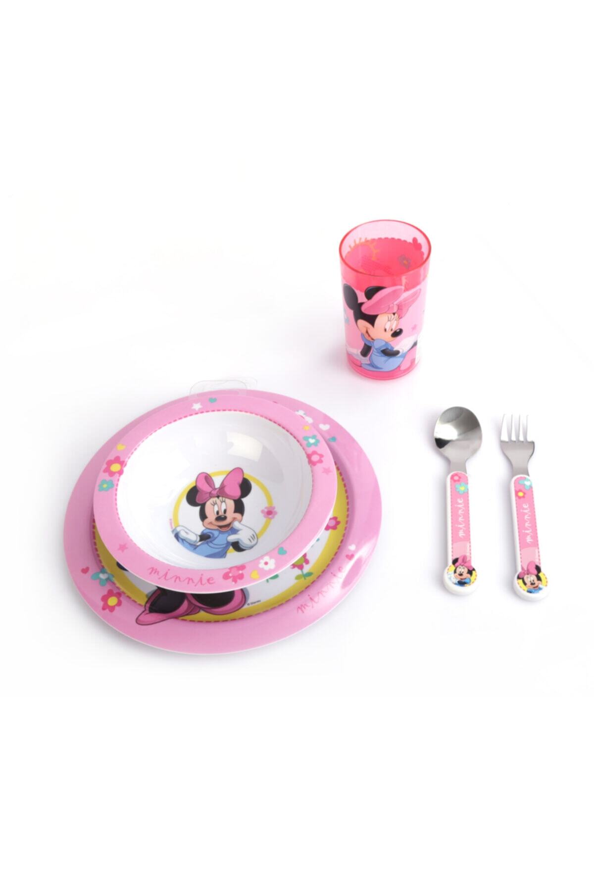 kbobaby Disney Minnie Favorim Çocuk Yemek Takımı Tabak, Kase, Çatal, Kaşık, Bardak 5 Parça