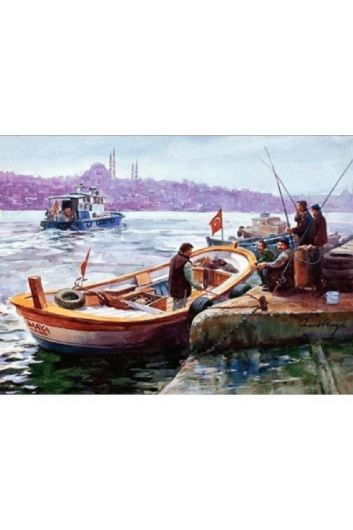 LİLYHOBBYLAND Sayılarla Boyama 60*75 cm Çerçeveli Tuval: İstanbul ve Kayıklar