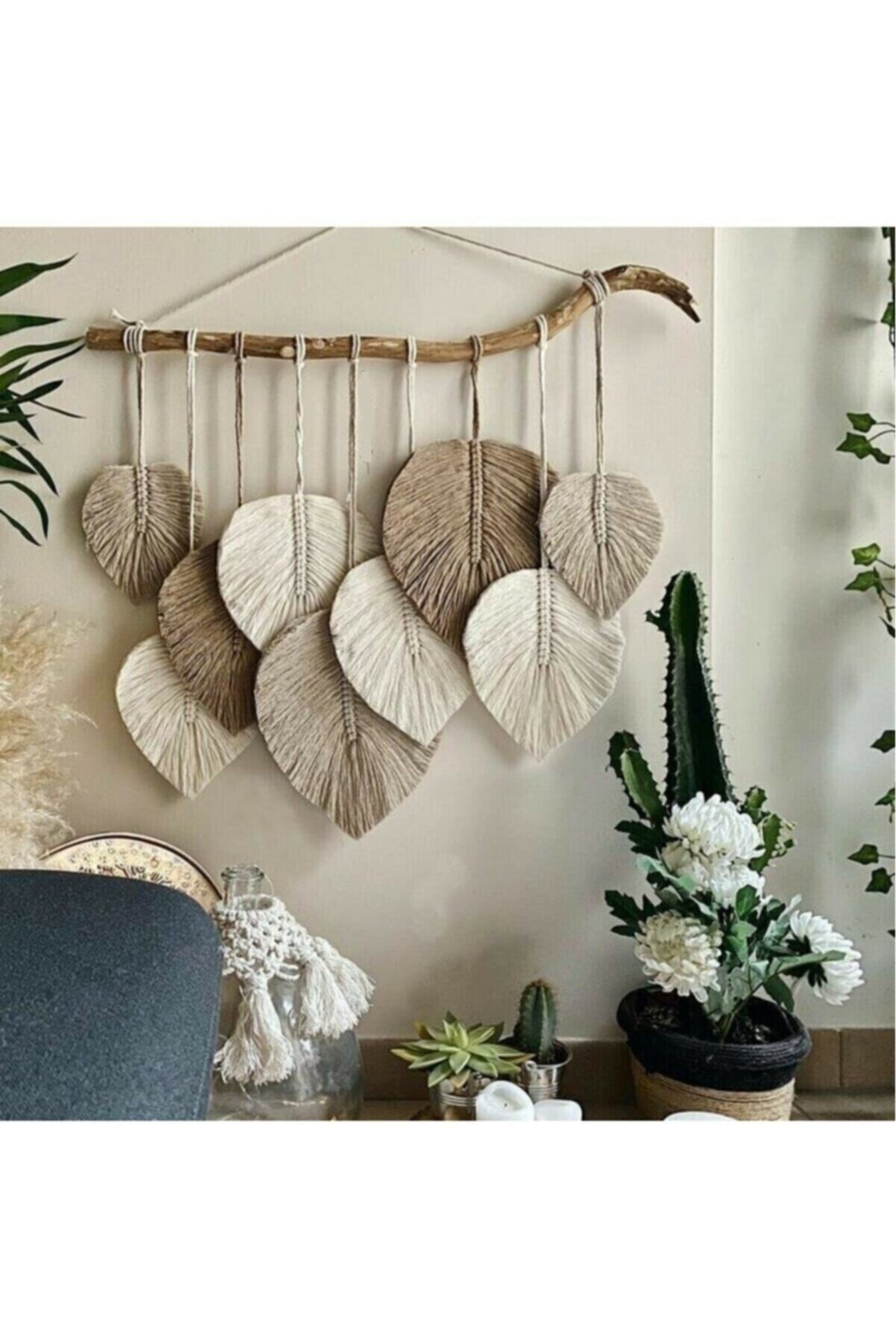 Seray Home 9 Yapraklı Bej Makrome Duvar Süsü