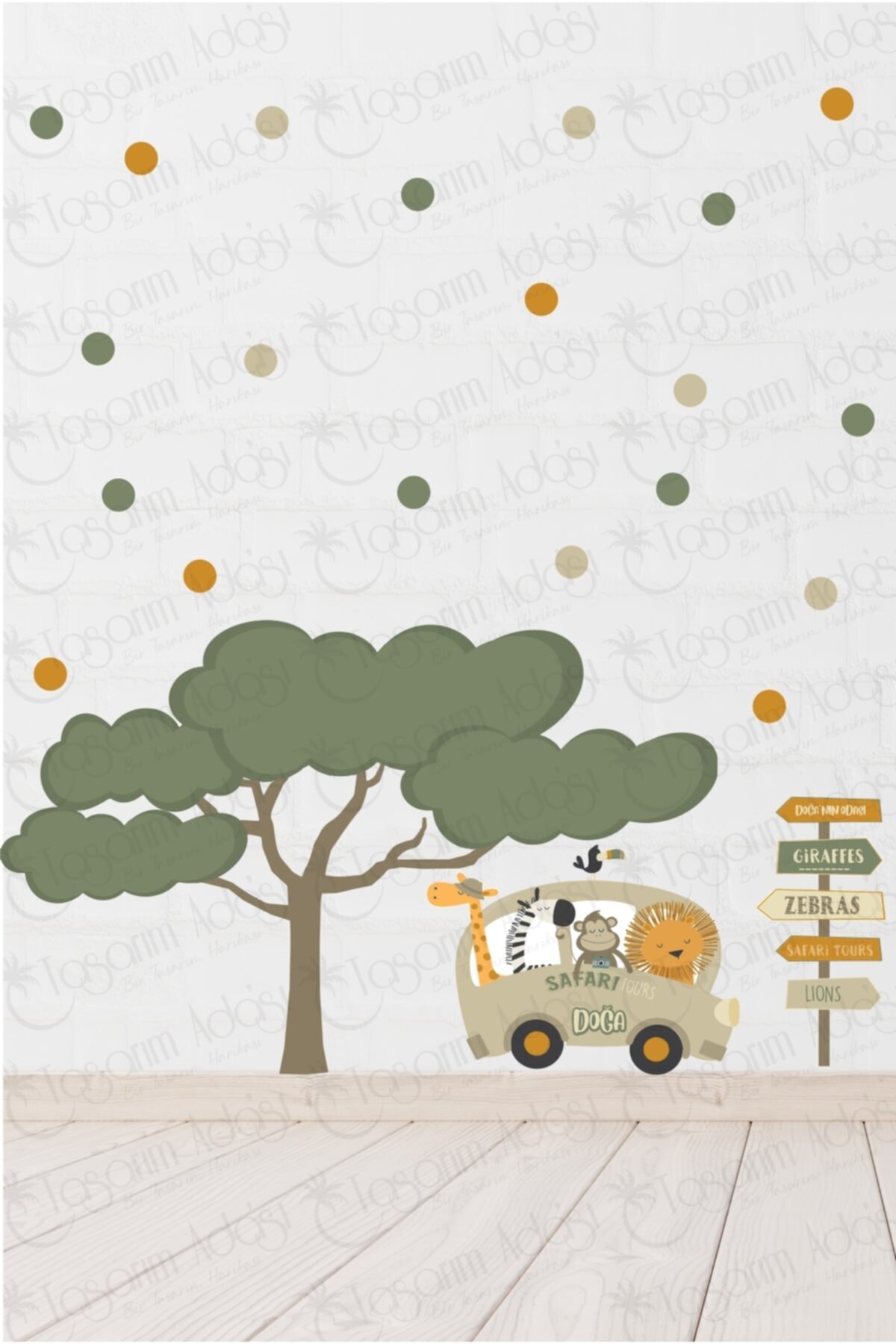 Tasarım Ada'sı Isimli - Arabada Safari Macerası Çocuk Odası Duvar Sticker