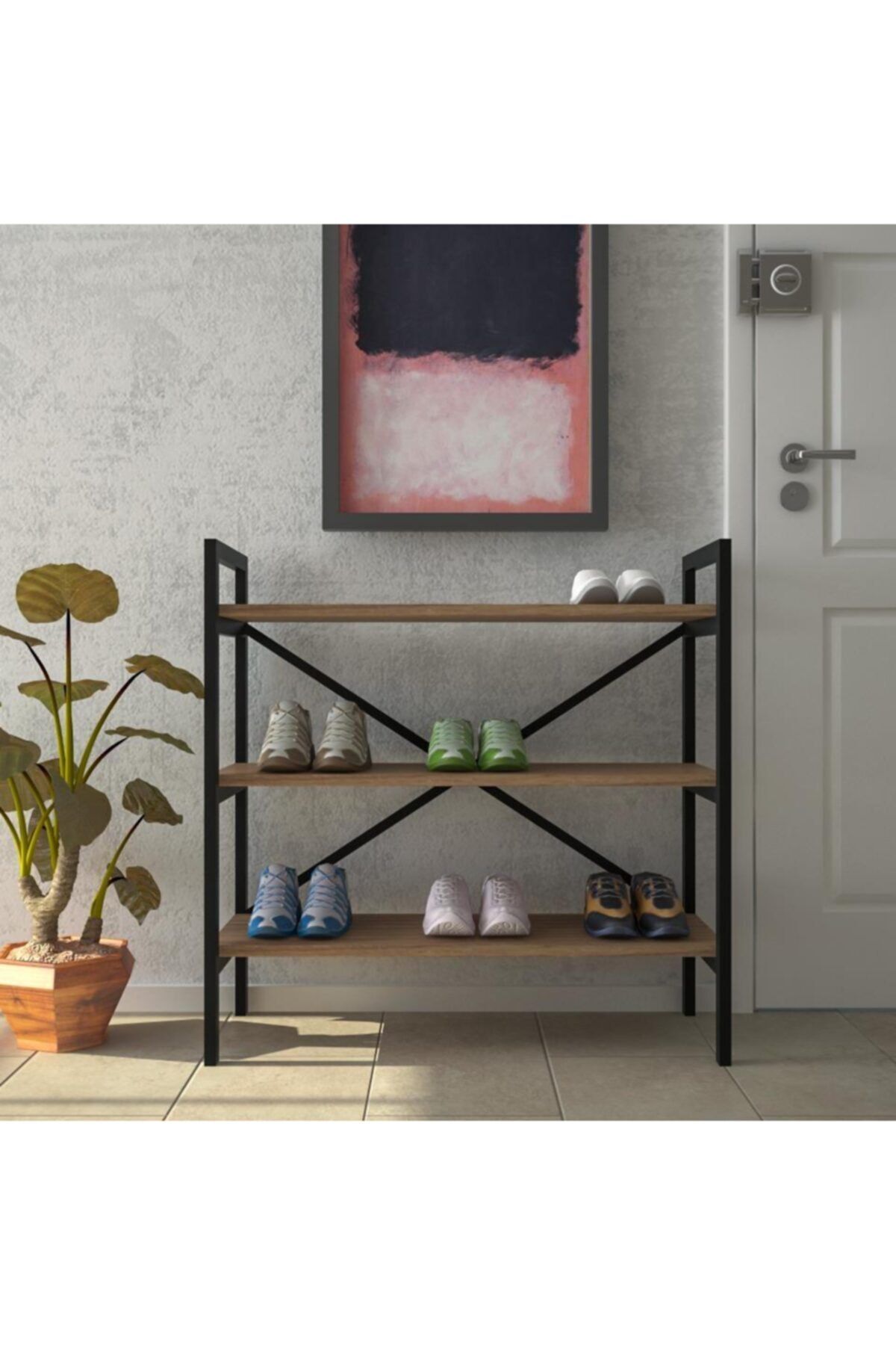 EraHome 3 Raflı Metal Ayakkabılık Ceviz