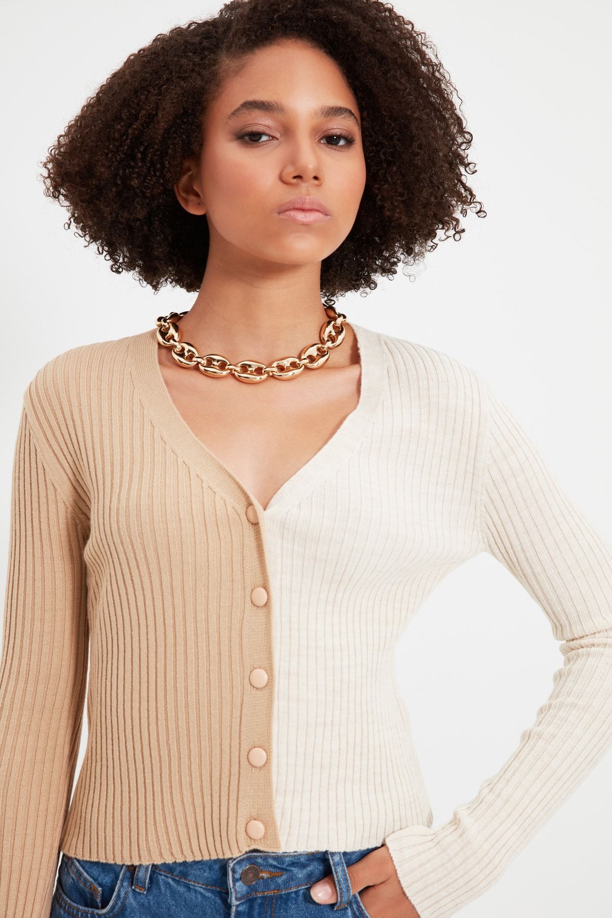 TRENDYOLMİLLA Camel Düğmeli Triko Hırka TWOAW22HI0335